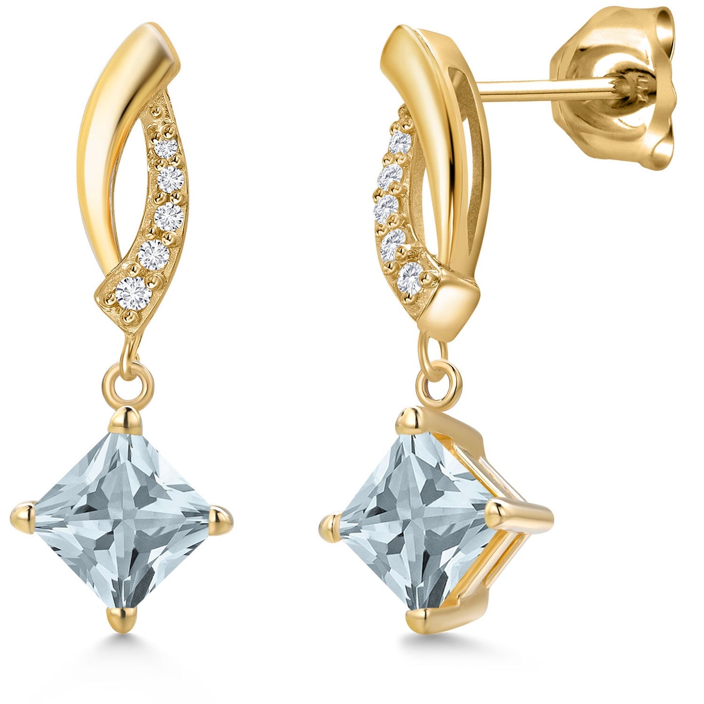 10K Yellow Gold 5MM Princess Gemstone Birthstone and White Lab Grown Diamond Infinity Dangle Earrings for Women | Gold Earrings For Women