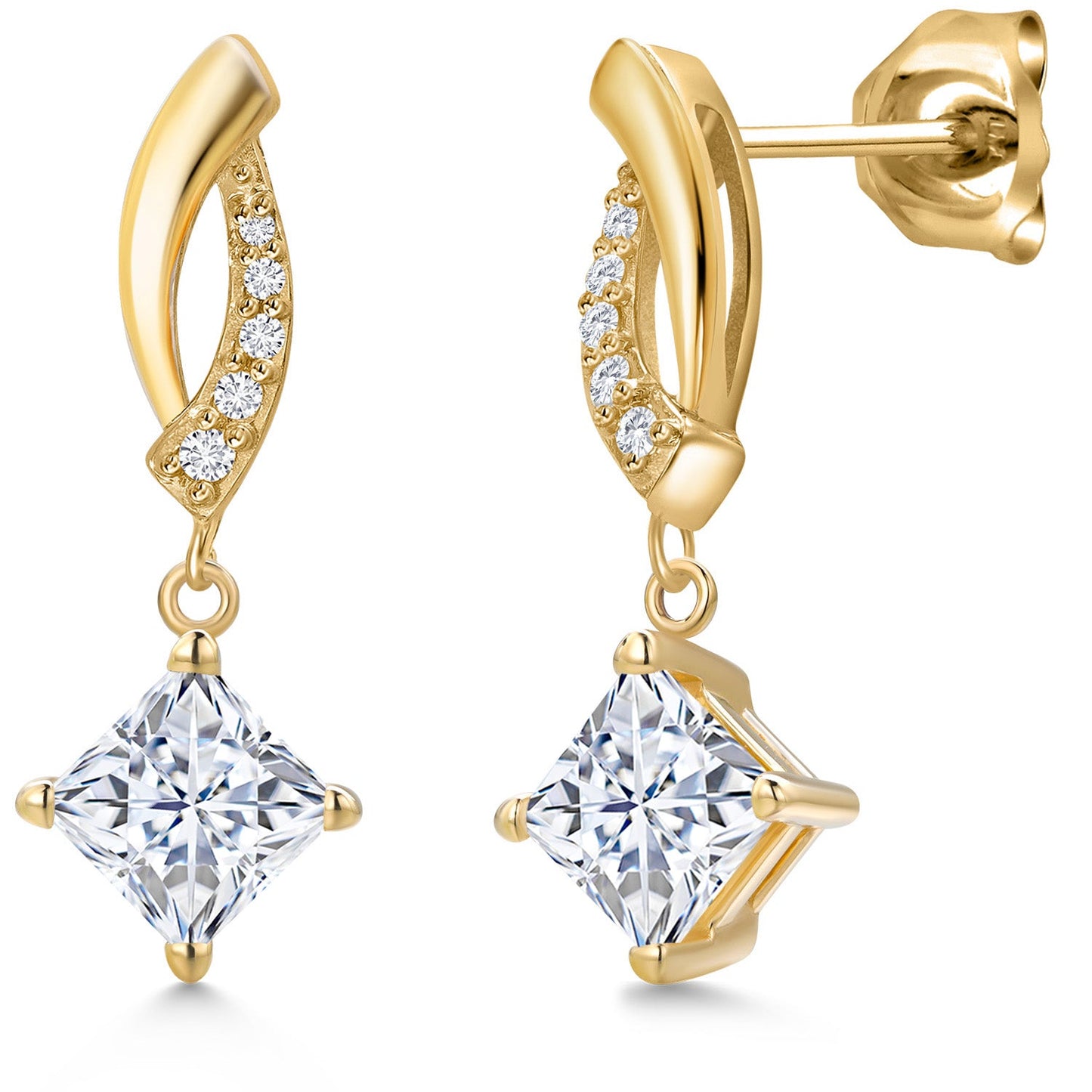 10K Yellow Gold 5MM Princess Gemstone Birthstone and White Lab Grown Diamond Infinity Dangle Earrings for Women | Gold Earrings For Women