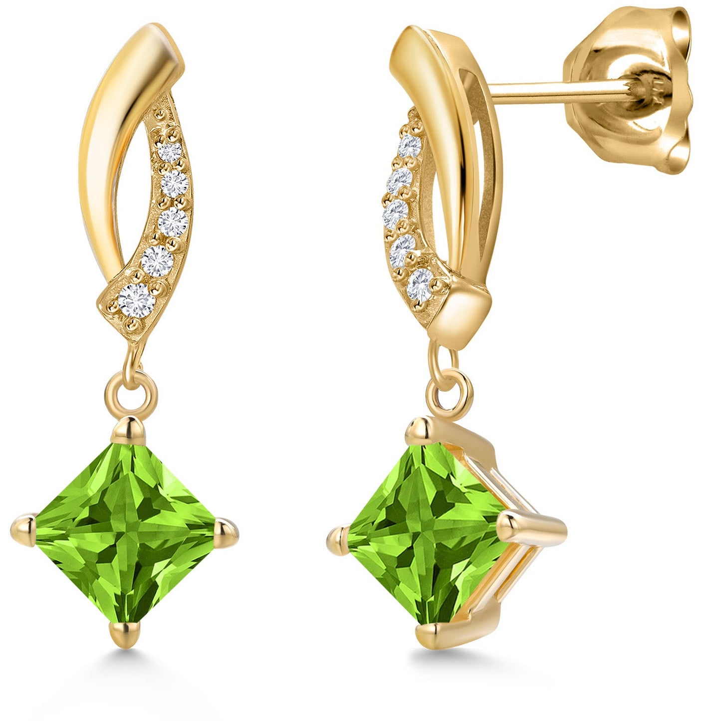 10K Yellow Gold 5MM Princess Gemstone Birthstone and White Lab Grown Diamond Infinity Dangle Earrings for Women | Gold Earrings For Women