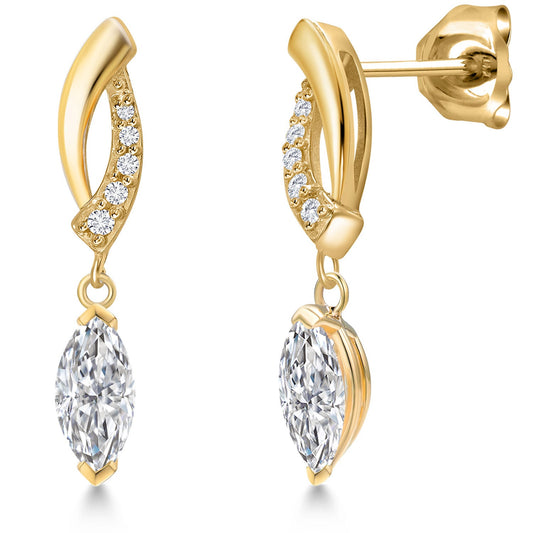 10K Yellow Gold Lab Grown Diamond Dangle Earrings for Women | 0.65 Cttw | Gemstone April Birthstone | Marquise 7X3MM