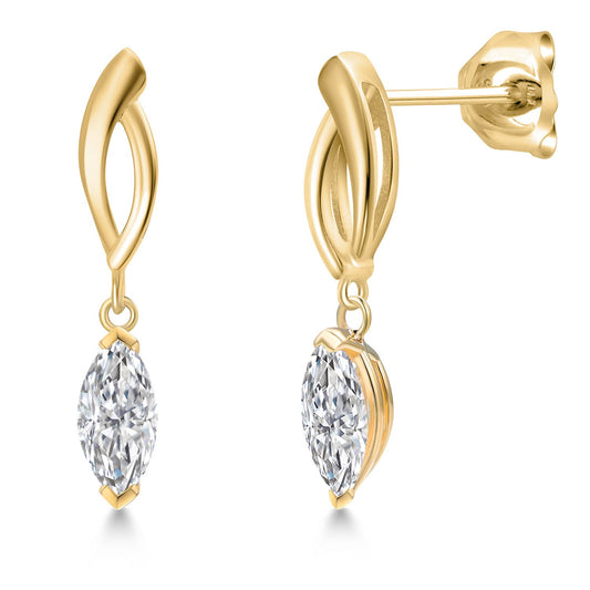 10K Yellow Gold Lab Grown Diamond Earrings for Women | 0.60 Cttw | Gemstone April Birthstone | Marquise 7X3MM