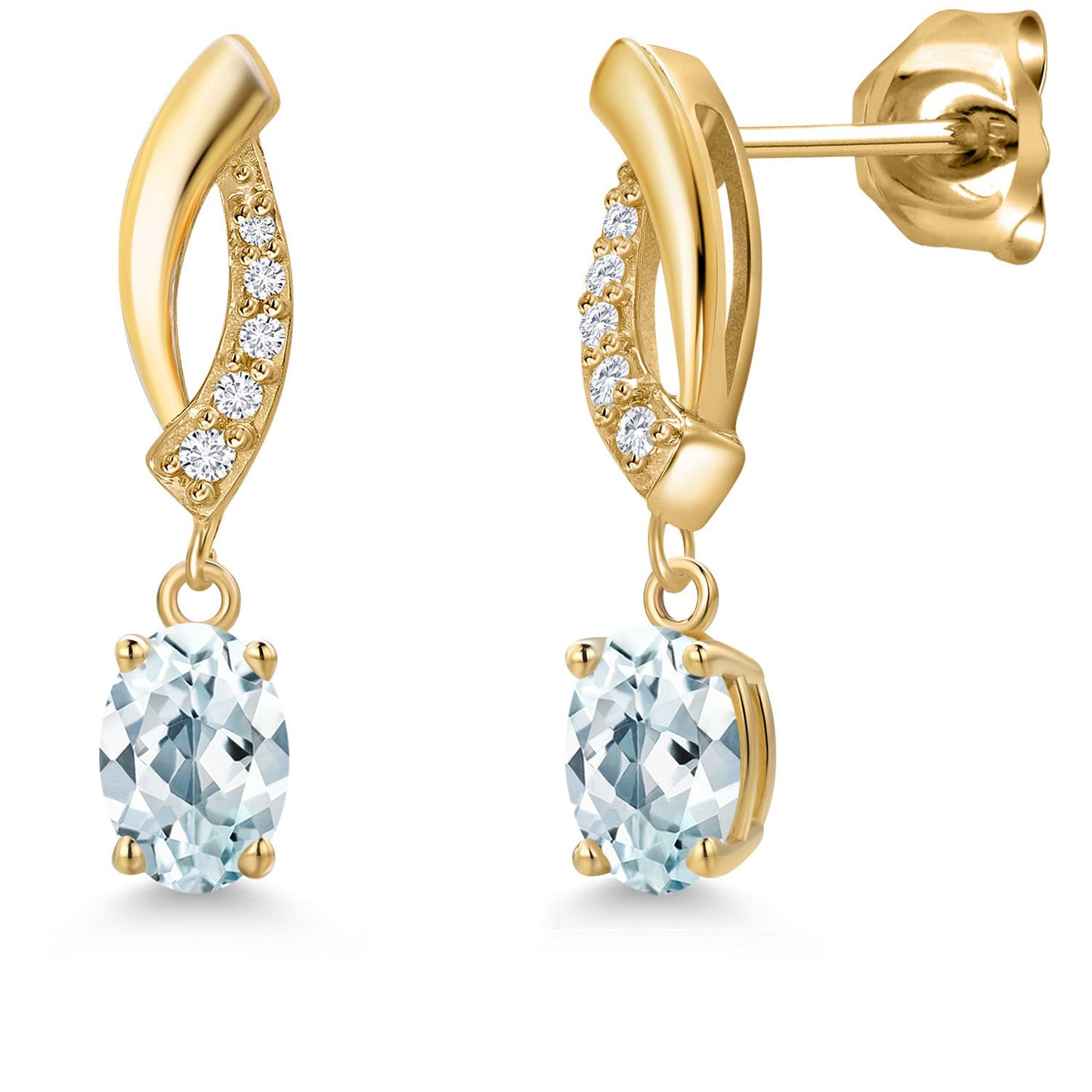 10K Yellow Gold 6X4MM Oval Cut Gemstone Birthstone and White Lab Grown Diamond Infinity Dangle Earrings for Women | Gold Earrings For Women