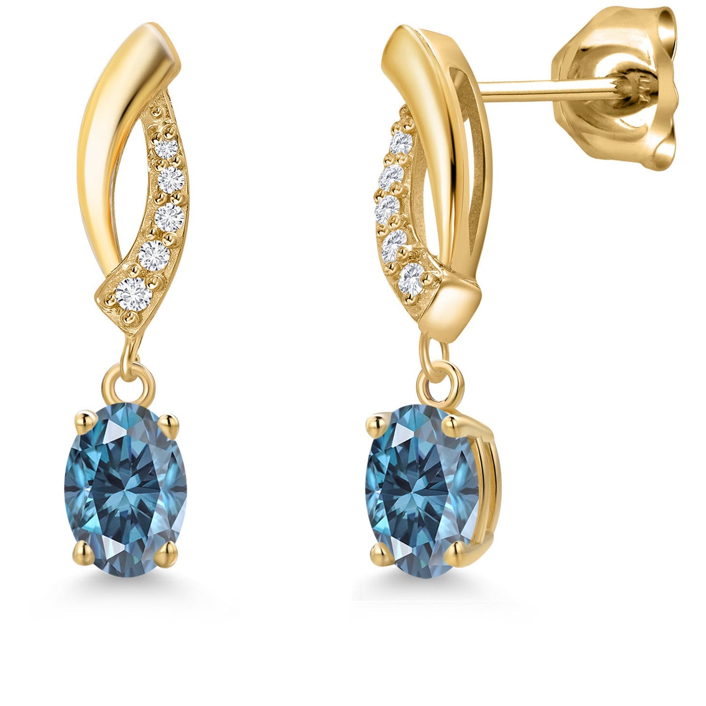 10K Yellow Gold 6X4MM Oval Cut Gemstone Birthstone and White Lab Grown Diamond Infinity Dangle Earrings for Women | Gold Earrings For Women