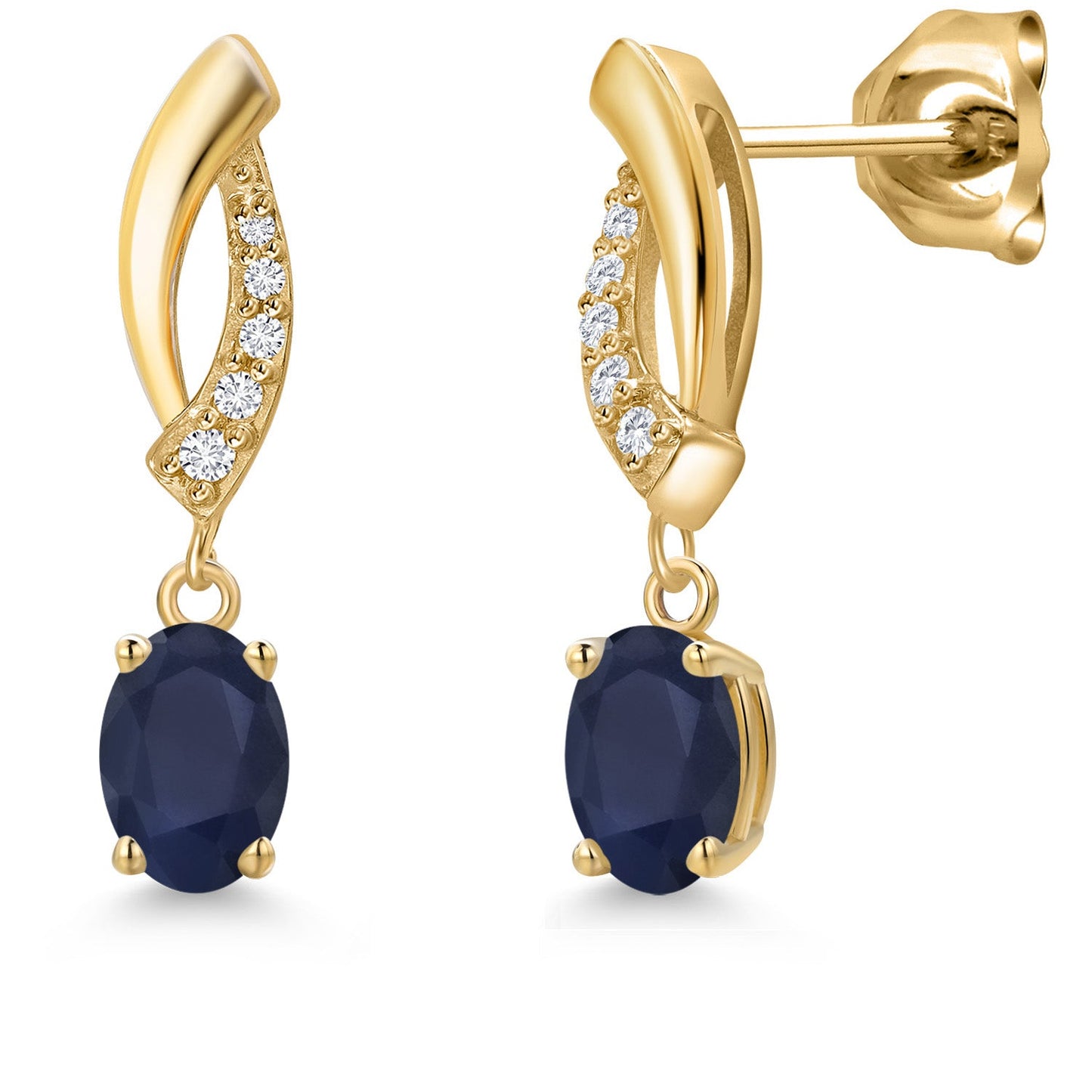 10K Yellow Gold 6X4MM Oval Cut Gemstone Birthstone and White Lab Grown Diamond Infinity Dangle Earrings for Women | Gold Earrings For Women