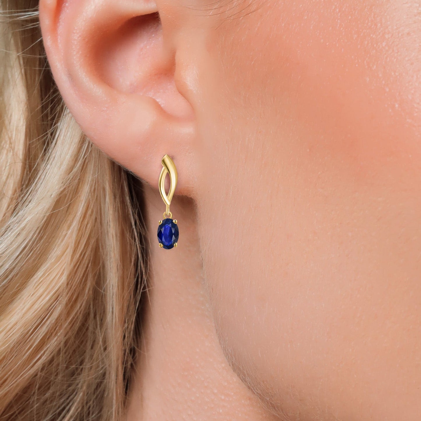 10K Yellow Gold Blue Sapphire Dangle Earrings for Women | 1.10 Cttw | Gemstone September Birthstone | Oval 6X4MM