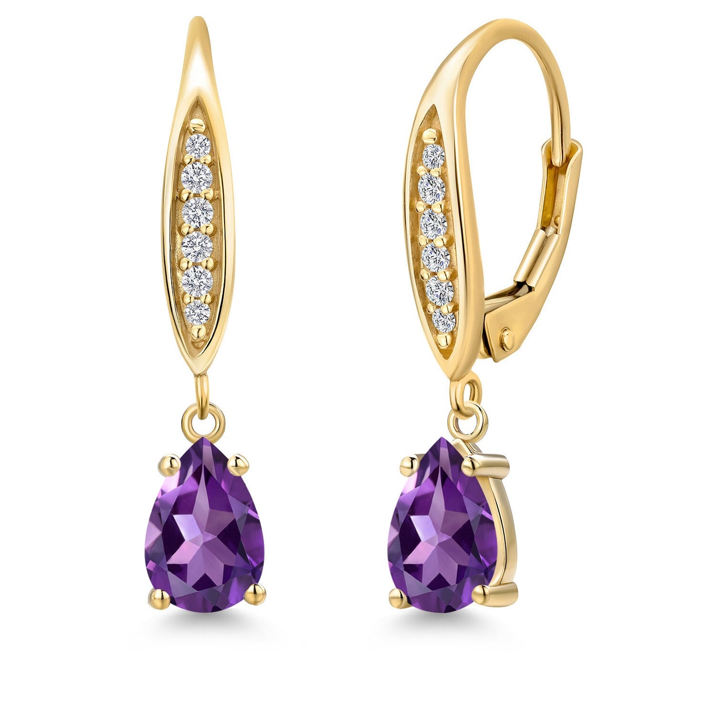 7X5MM Pear Shape Gemstone Birhtstone and Lab Grown Diamond Leverback Dangle Earrings for Women in 10K Yellow Gold | Fine Jewelry Gifts for Her Mom Women Wife