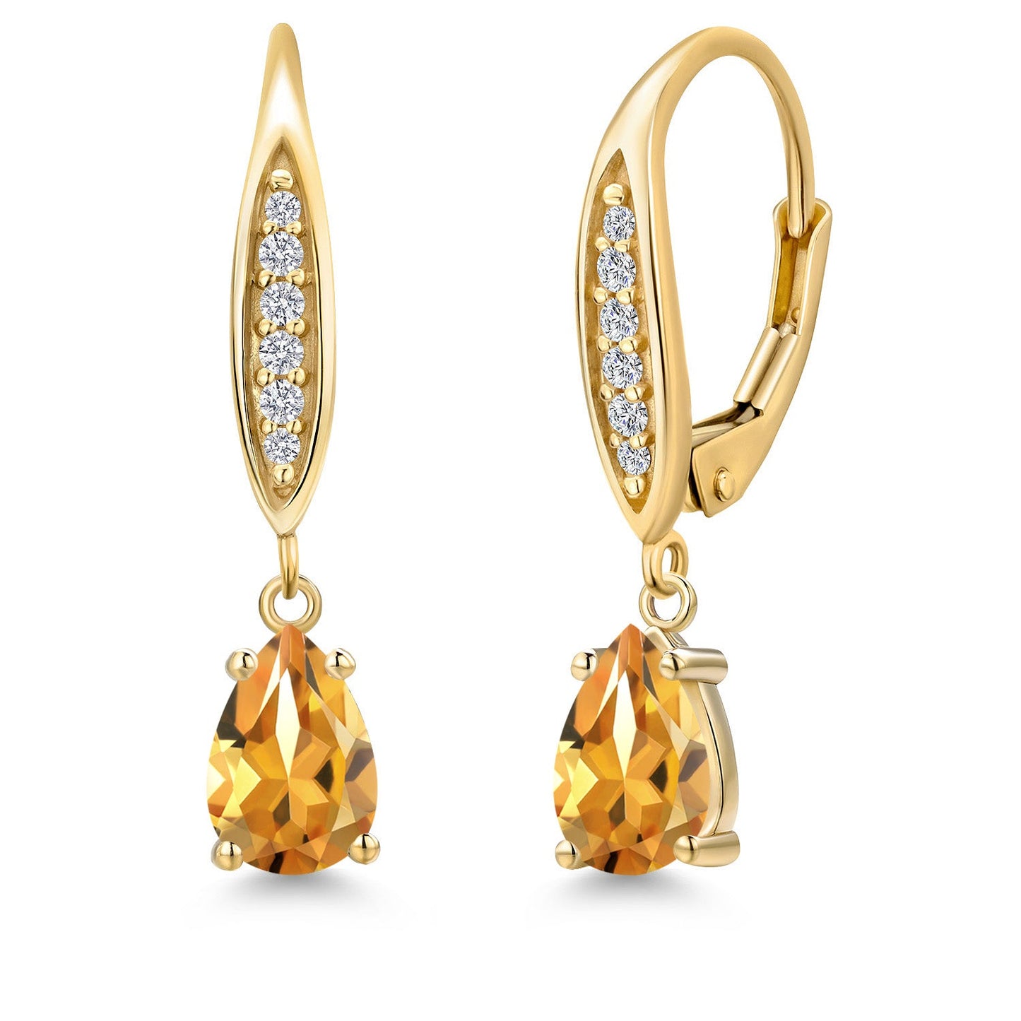 7X5MM Pear Shape Gemstone Birhtstone and Lab Grown Diamond Leverback Dangle Earrings for Women in 10K Yellow Gold | Fine Jewelry Gifts for Her Mom Women Wife