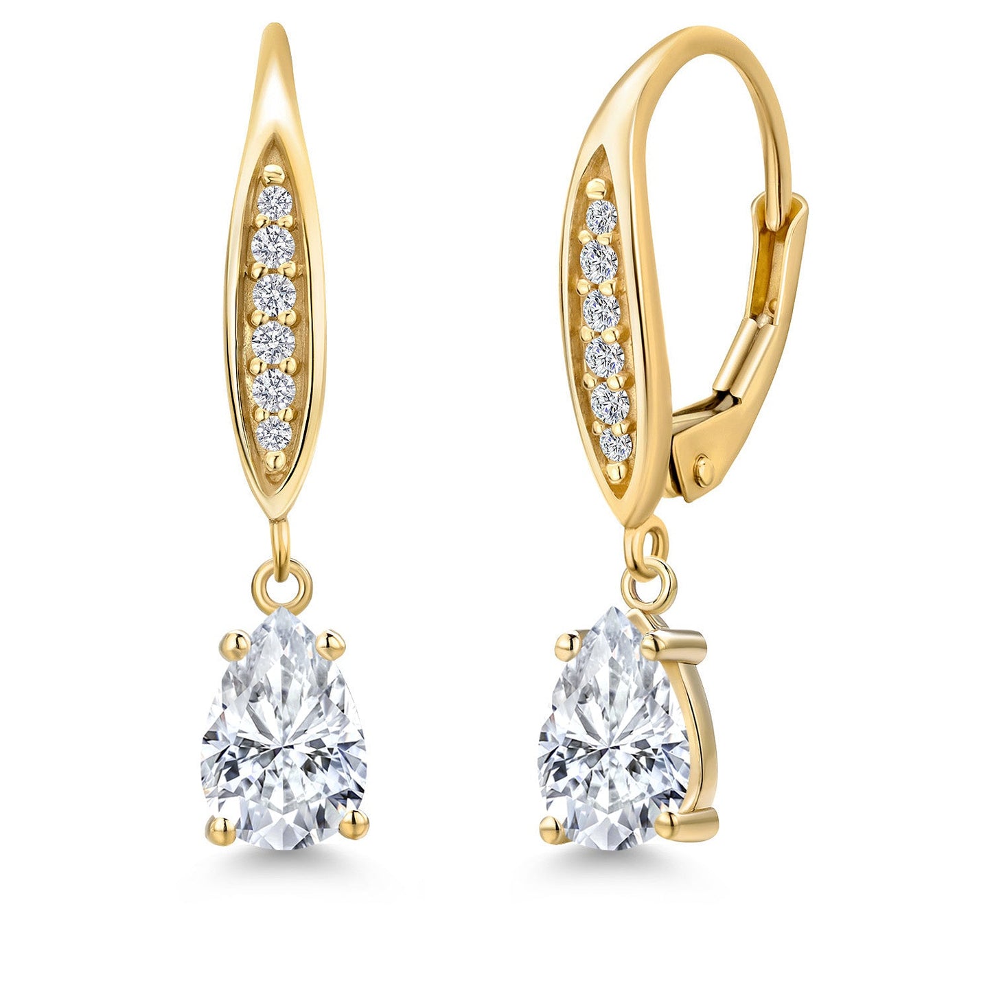 7X5MM Pear Shape Gemstone Birhtstone and Lab Grown Diamond Leverback Dangle Earrings for Women in 10K Yellow Gold | Fine Jewelry Gifts for Her Mom Women Wife