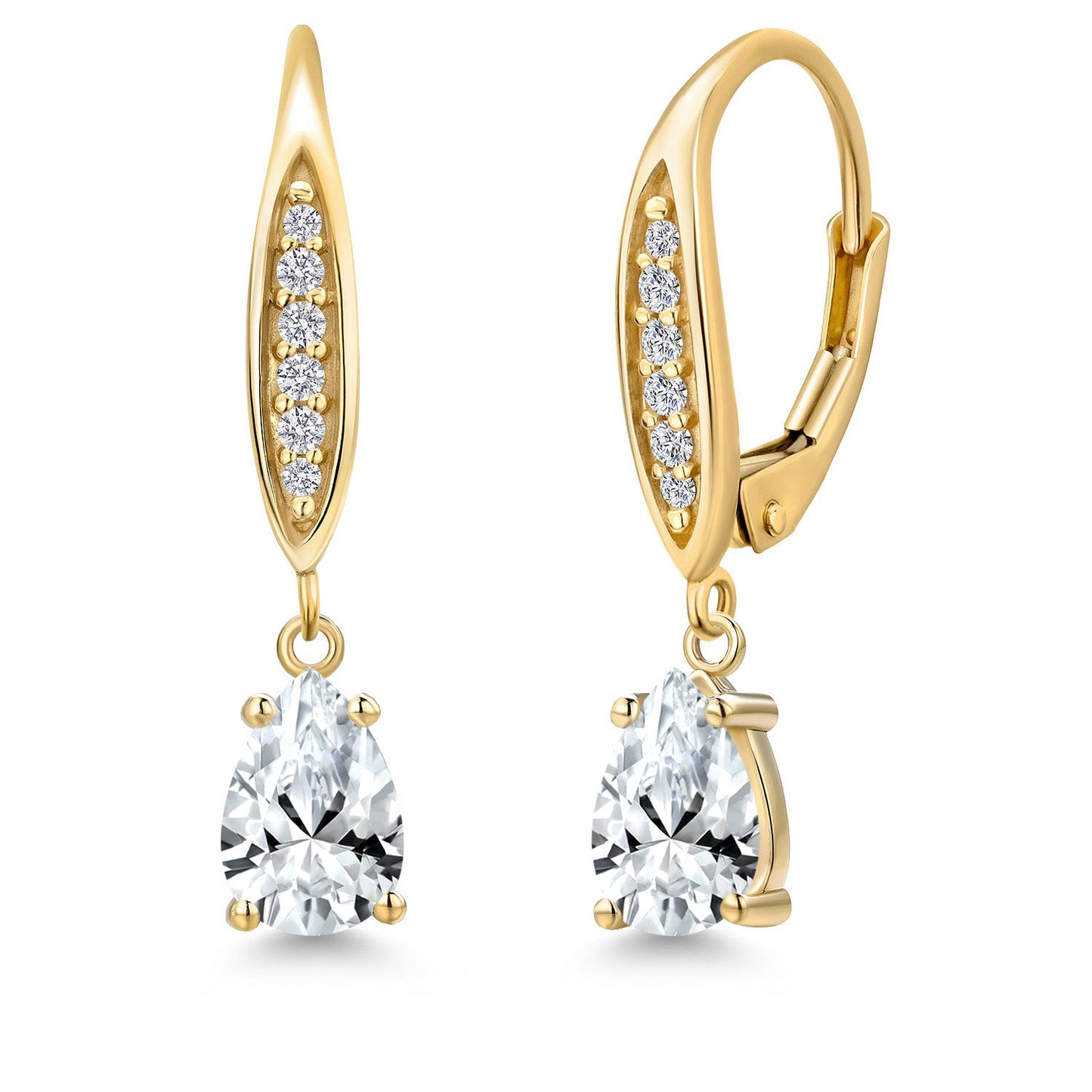 7X5MM Pear Shape Gemstone Birhtstone and Lab Grown Diamond Leverback Dangle Earrings for Women in 10K Yellow Gold | Fine Jewelry Gifts for Her Mom Women Wife