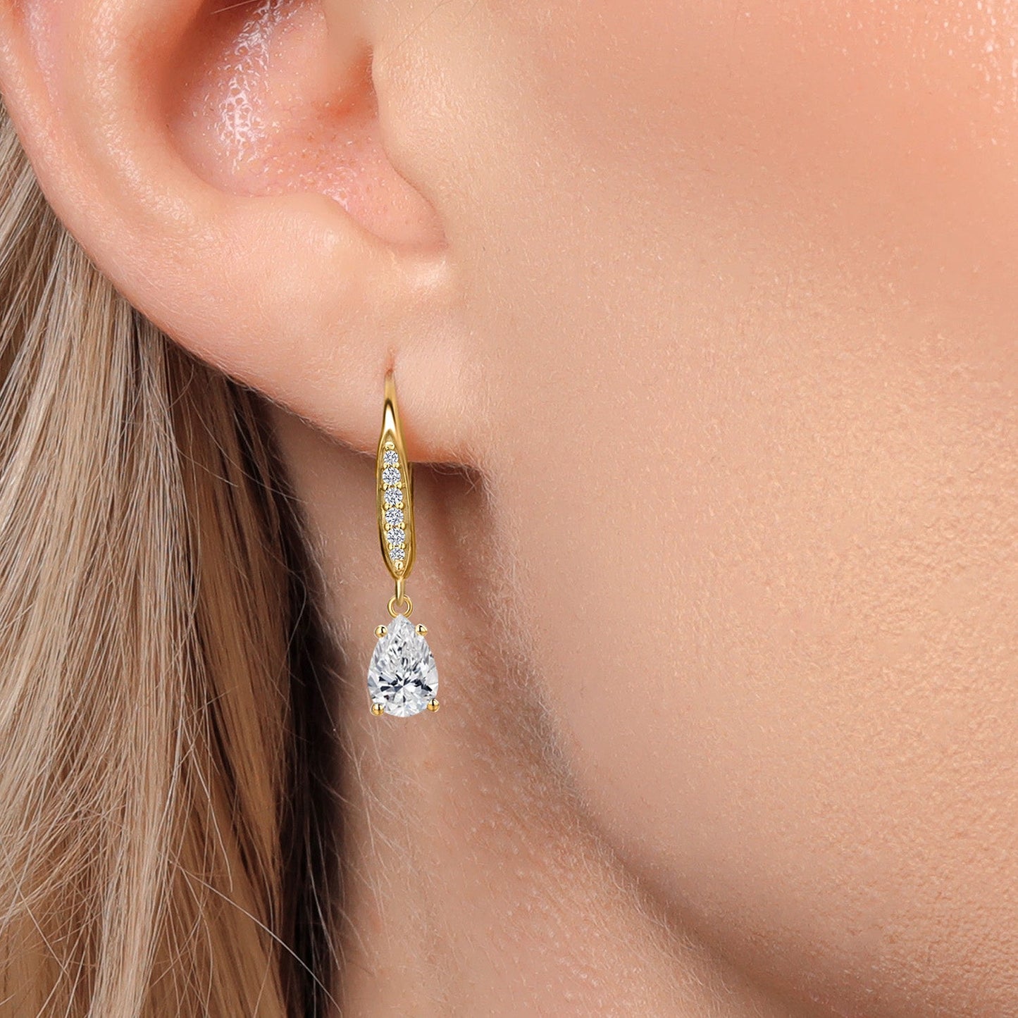 7X5MM Pear Shape Gemstone Birhtstone and Lab Grown Diamond Leverback Dangle Earrings for Women in 10K Yellow Gold | Fine Jewelry Gifts for Her Mom Women Wife
