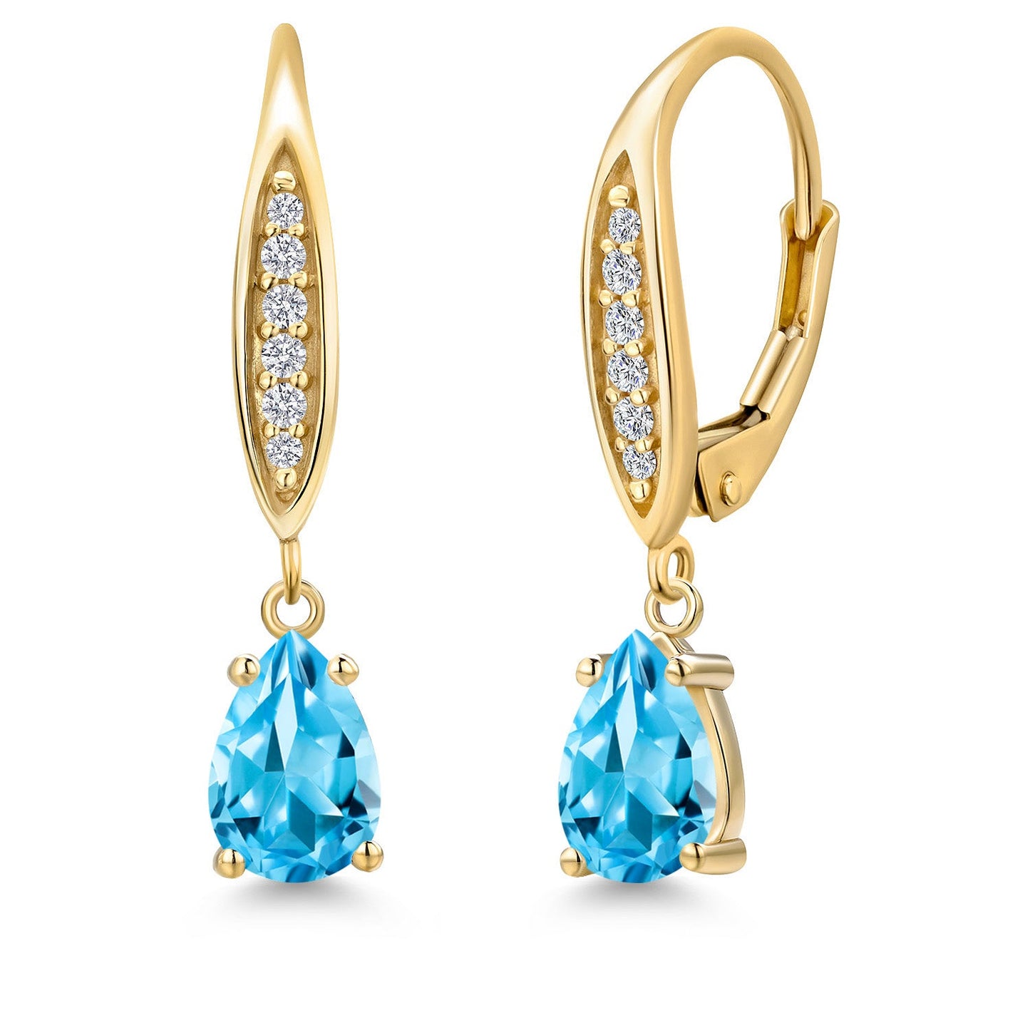 7X5MM Pear Shape Gemstone Birhtstone and Lab Grown Diamond Leverback Dangle Earrings for Women in 10K Yellow Gold | Fine Jewelry Gifts for Her Mom Women Wife