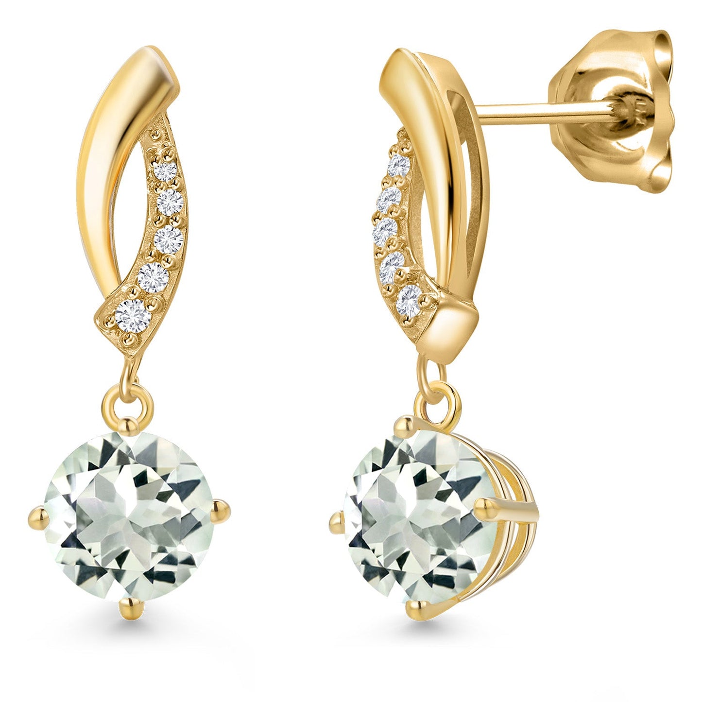 10K Yellow Gold 6MM Round Gemstone Birthstone and White Lab Grown Diamond Infinity Dangle Earrings For Women | Gold Earrings For Women