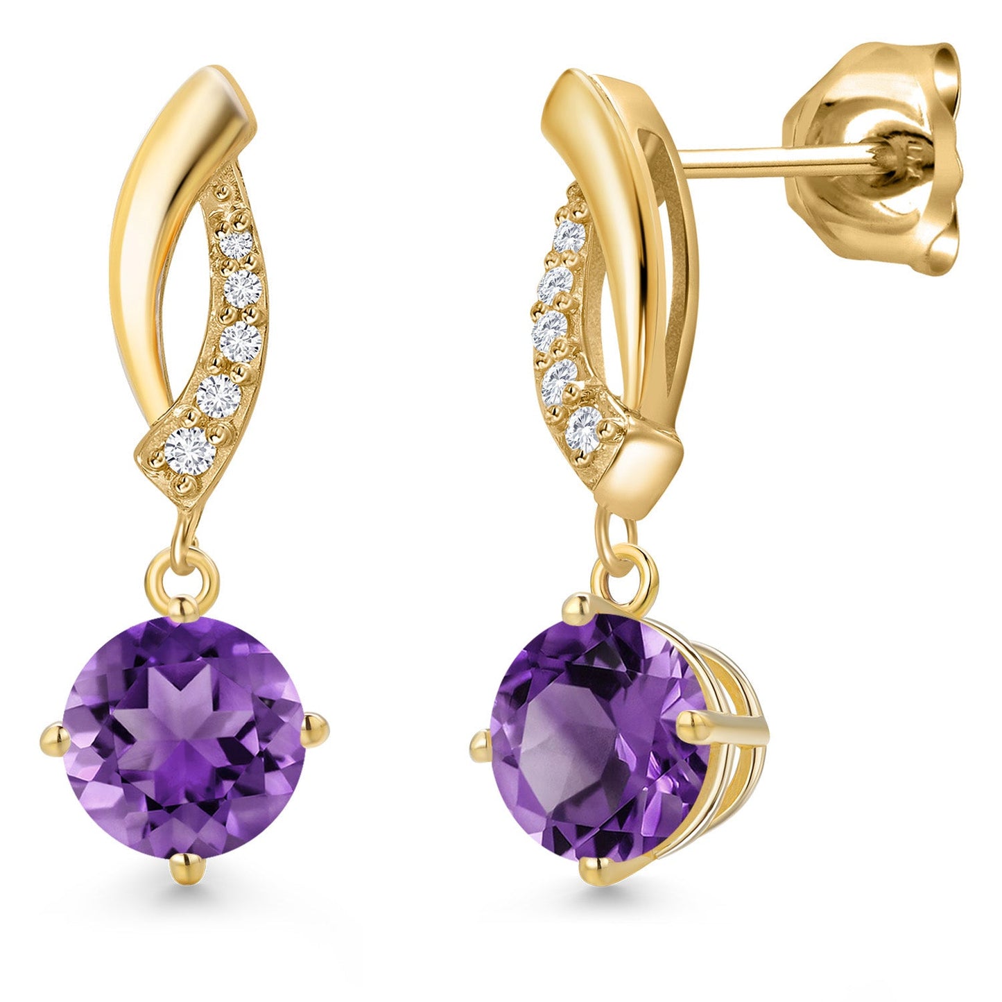 10K Yellow Gold 6MM Round Gemstone Birthstone and White Lab Grown Diamond Infinity Dangle Earrings For Women | Gold Earrings For Women