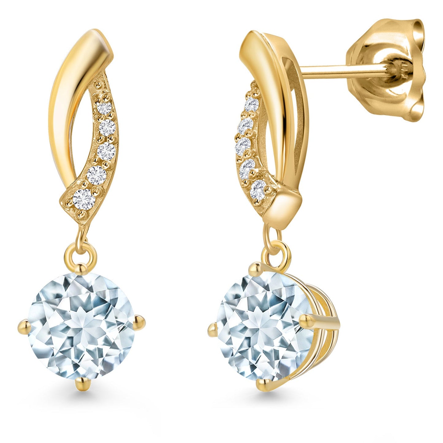 10K Yellow Gold 6MM Round Gemstone Birthstone and White Lab Grown Diamond Infinity Dangle Earrings For Women | Gold Earrings For Women