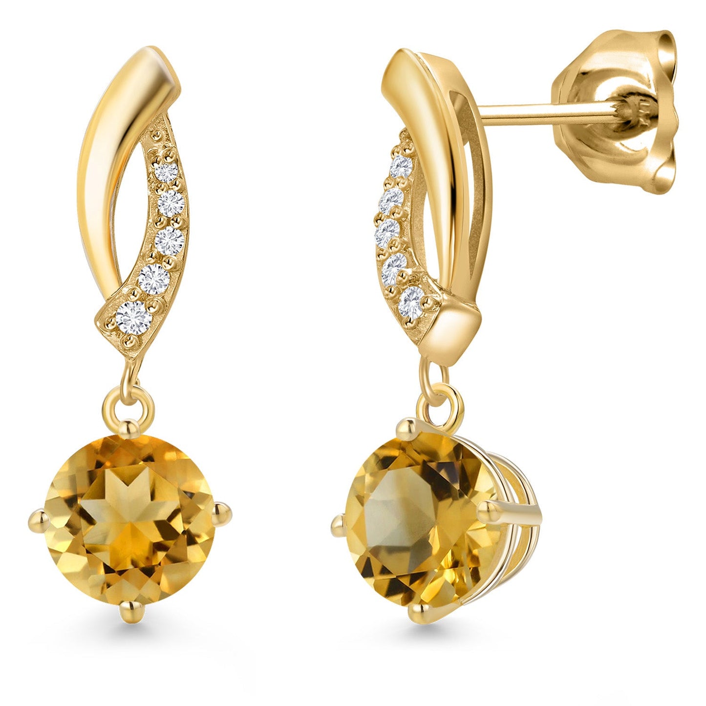 10K Yellow Gold 6MM Round Gemstone Birthstone and White Lab Grown Diamond Infinity Dangle Earrings For Women | Gold Earrings For Women