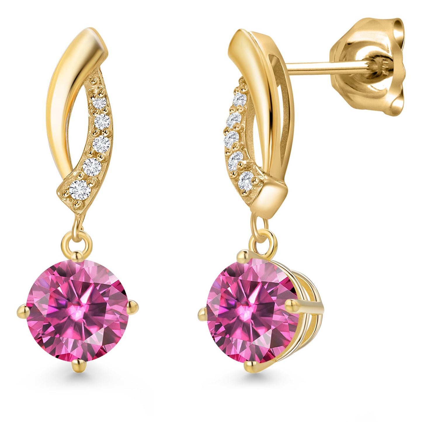 10K Yellow Gold 6MM Round Gemstone Birthstone and White Lab Grown Diamond Infinity Dangle Earrings For Women | Gold Earrings For Women