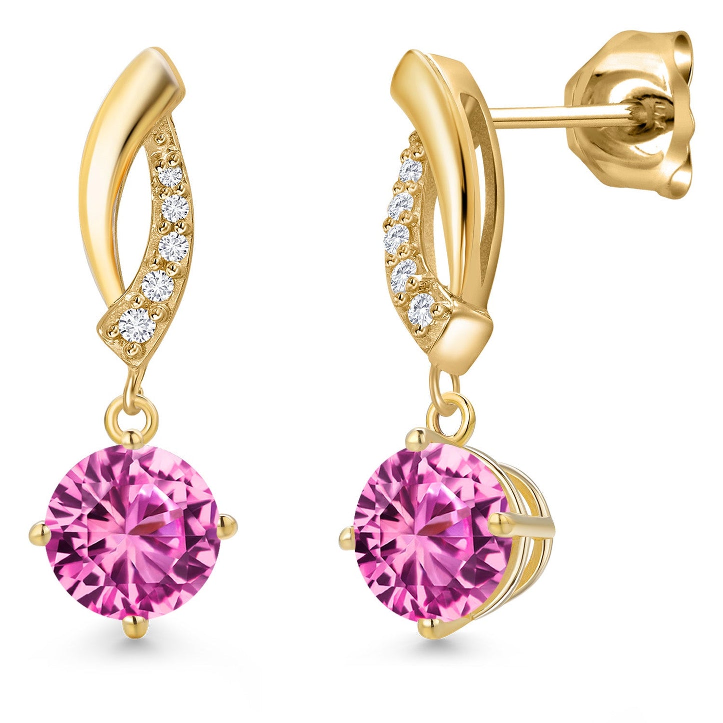 10K Yellow Gold 6MM Round Gemstone Birthstone and White Lab Grown Diamond Infinity Dangle Earrings For Women | Gold Earrings For Women