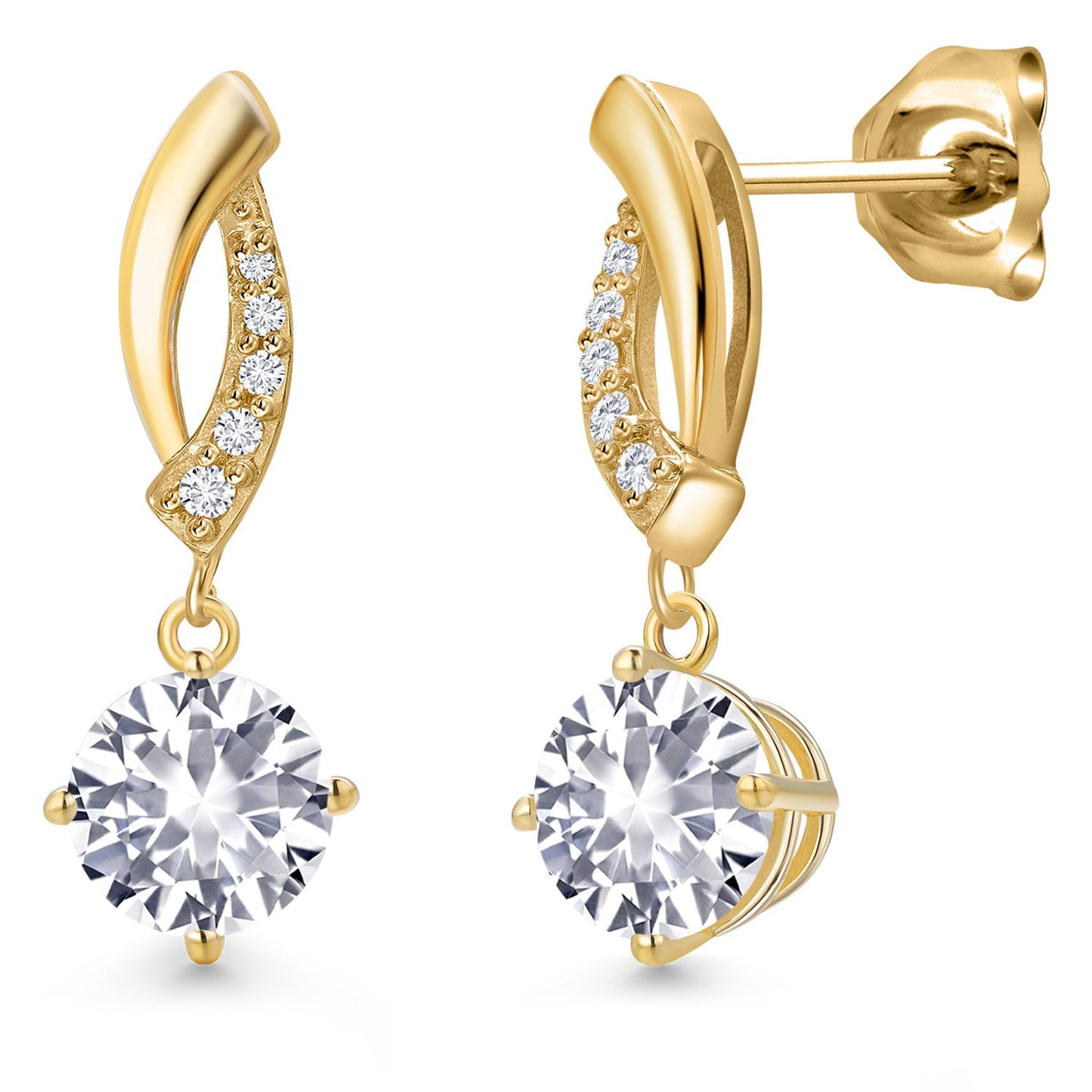 10K Yellow Gold 6MM Round Gemstone Birthstone and White Lab Grown Diamond Infinity Dangle Earrings For Women | Gold Earrings For Women