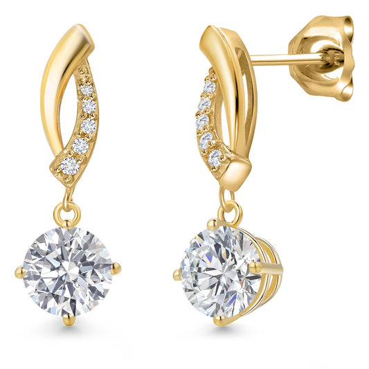 10K Yellow Gold 6MM Round Gemstone Birthstone and White Lab Grown Diamond Infinity Dangle Earrings For Women | Gold Earrings For Women