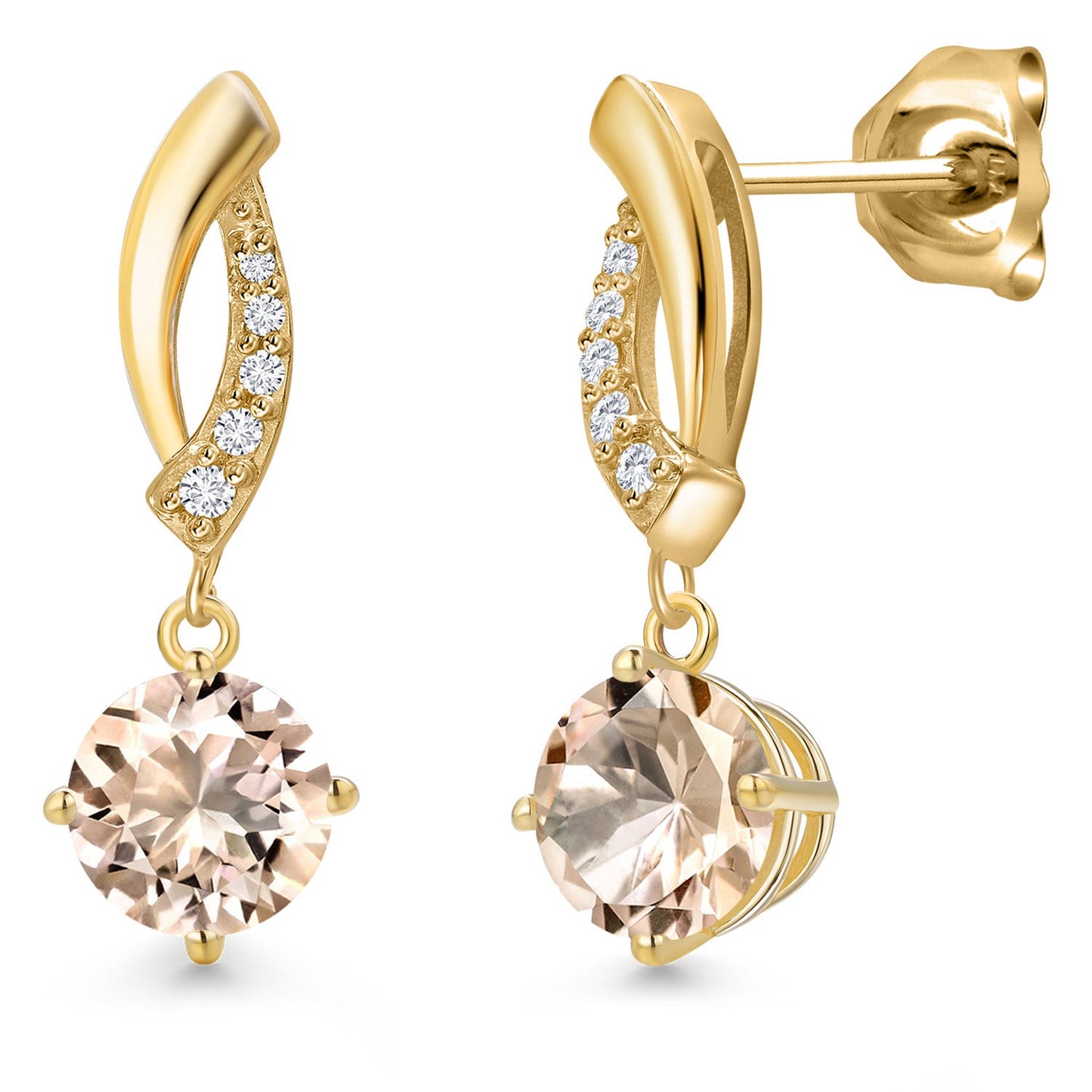 10K Yellow Gold 6MM Round Gemstone Birthstone and White Lab Grown Diamond Infinity Dangle Earrings For Women | Gold Earrings For Women