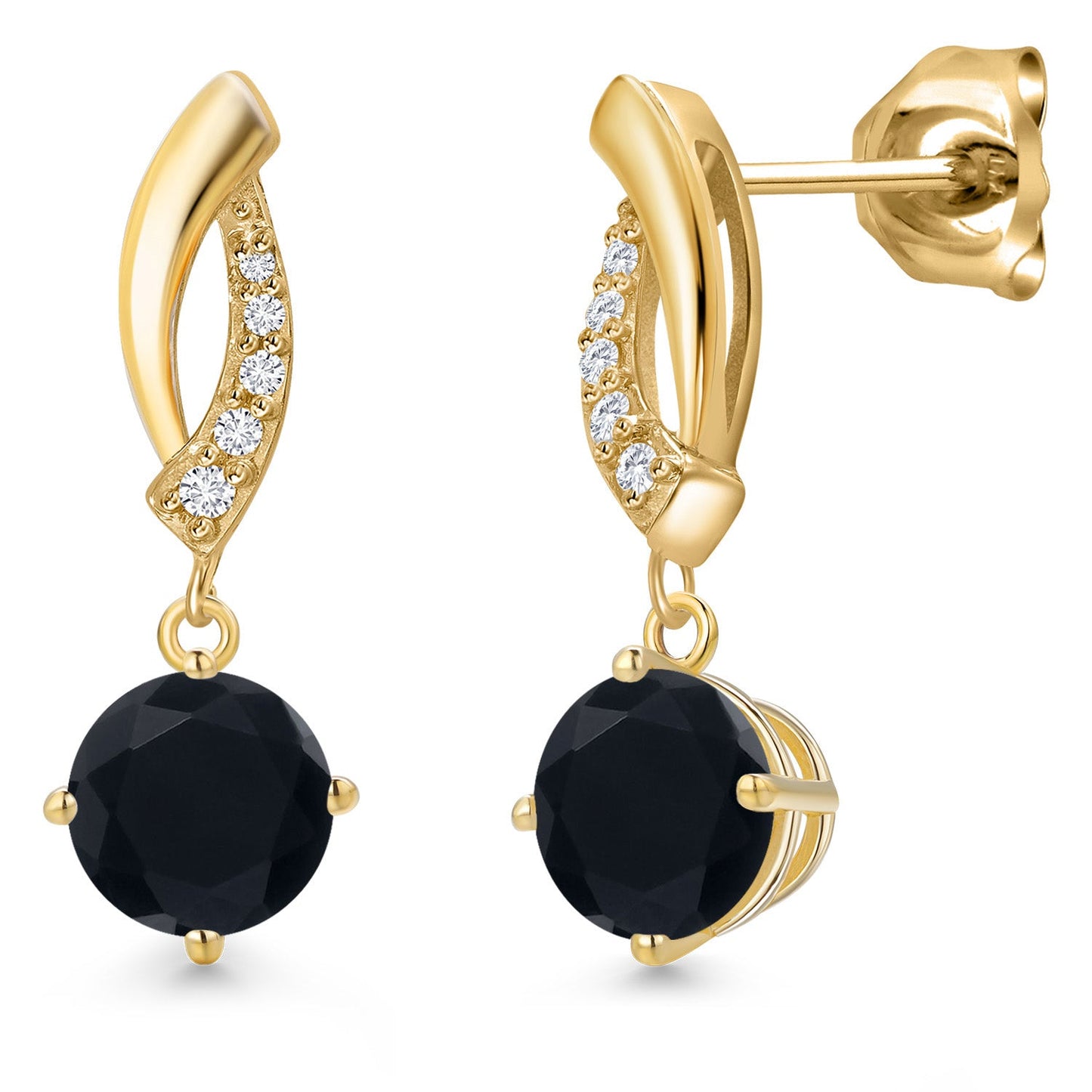 10K Yellow Gold 6MM Round Gemstone Birthstone and White Lab Grown Diamond Infinity Dangle Earrings For Women | Gold Earrings For Women