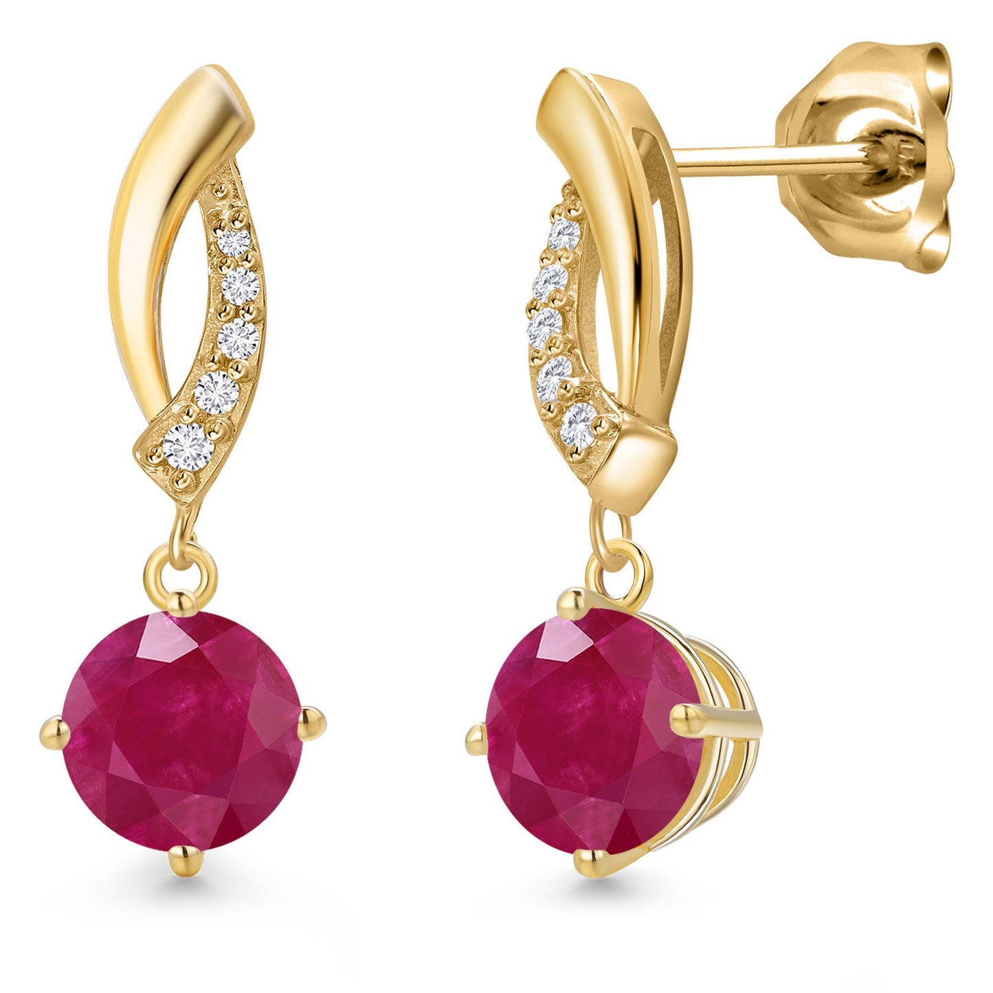 10K Yellow Gold 6MM Round Gemstone Birthstone and White Lab Grown Diamond Infinity Dangle Earrings For Women | Gold Earrings For Women