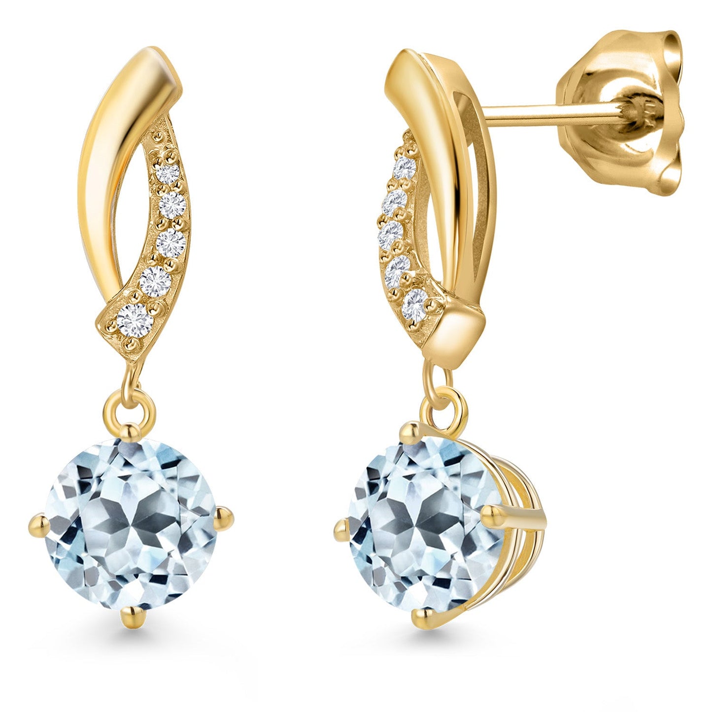 10K Yellow Gold 6MM Round Gemstone Birthstone and White Lab Grown Diamond Infinity Dangle Earrings For Women | Gold Earrings For Women