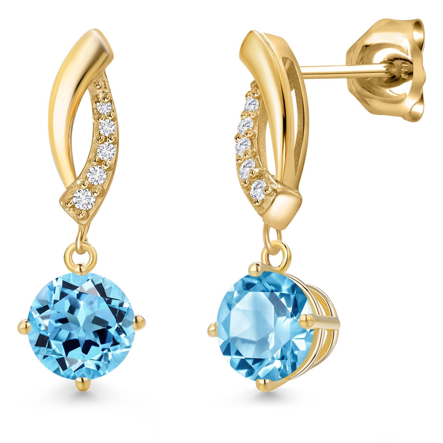 10K Yellow Gold 6MM Round Gemstone Birthstone and White Lab Grown Diamond Infinity Dangle Earrings For Women | Gold Earrings For Women