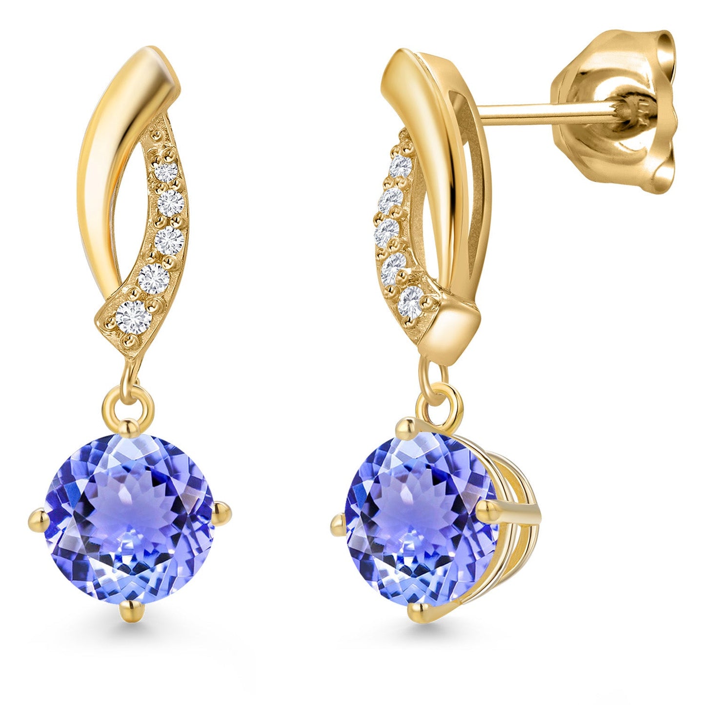 10K Yellow Gold 6MM Round Gemstone Birthstone and White Lab Grown Diamond Infinity Dangle Earrings For Women | Gold Earrings For Women