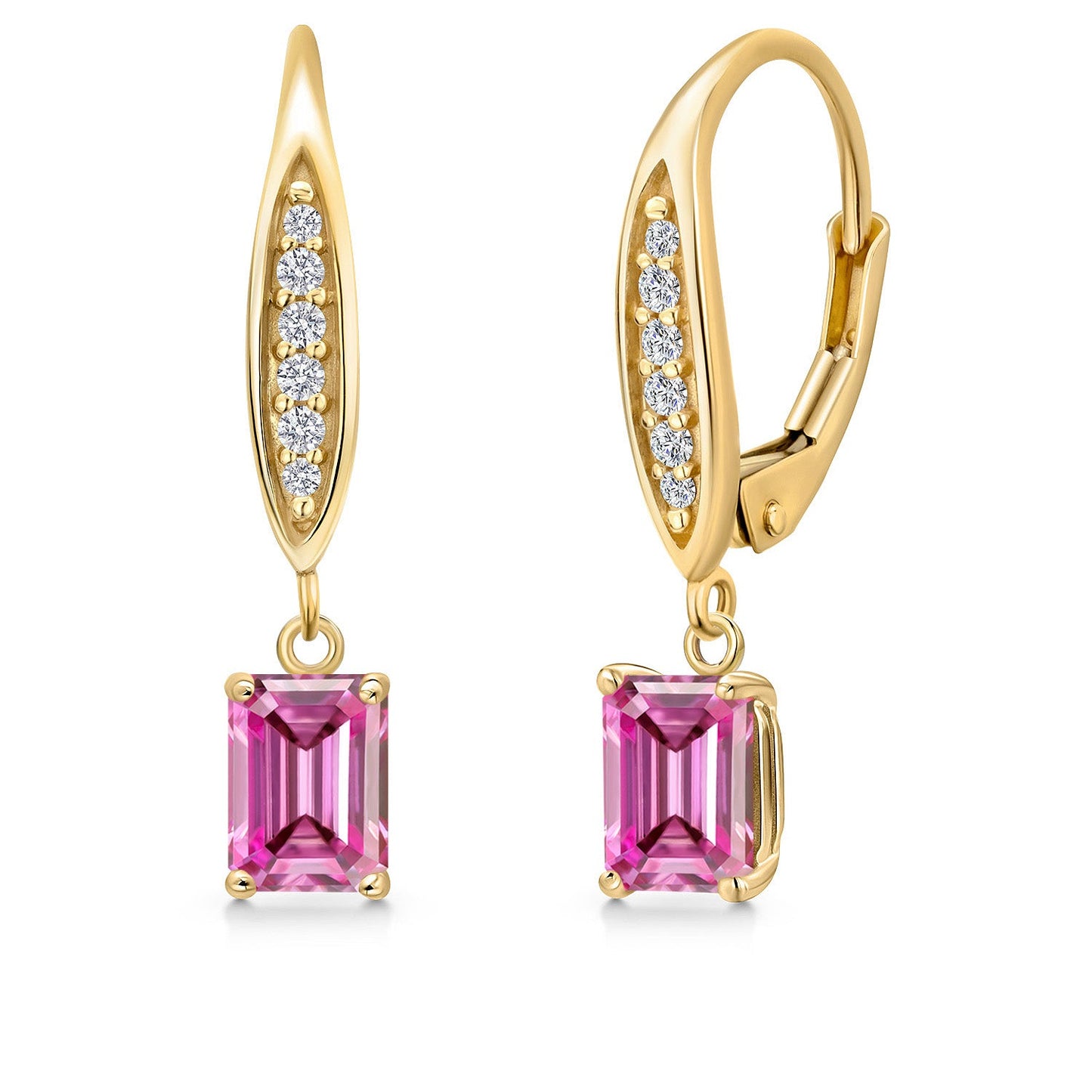 6X4MM Emerald Cut Gemstone Birhtstone and Lab Grown Diamond Leverback Dangle Earrings for Women in 10K Yellow Gold | Fine Jewelry Gifts for Her Mom Women Wife