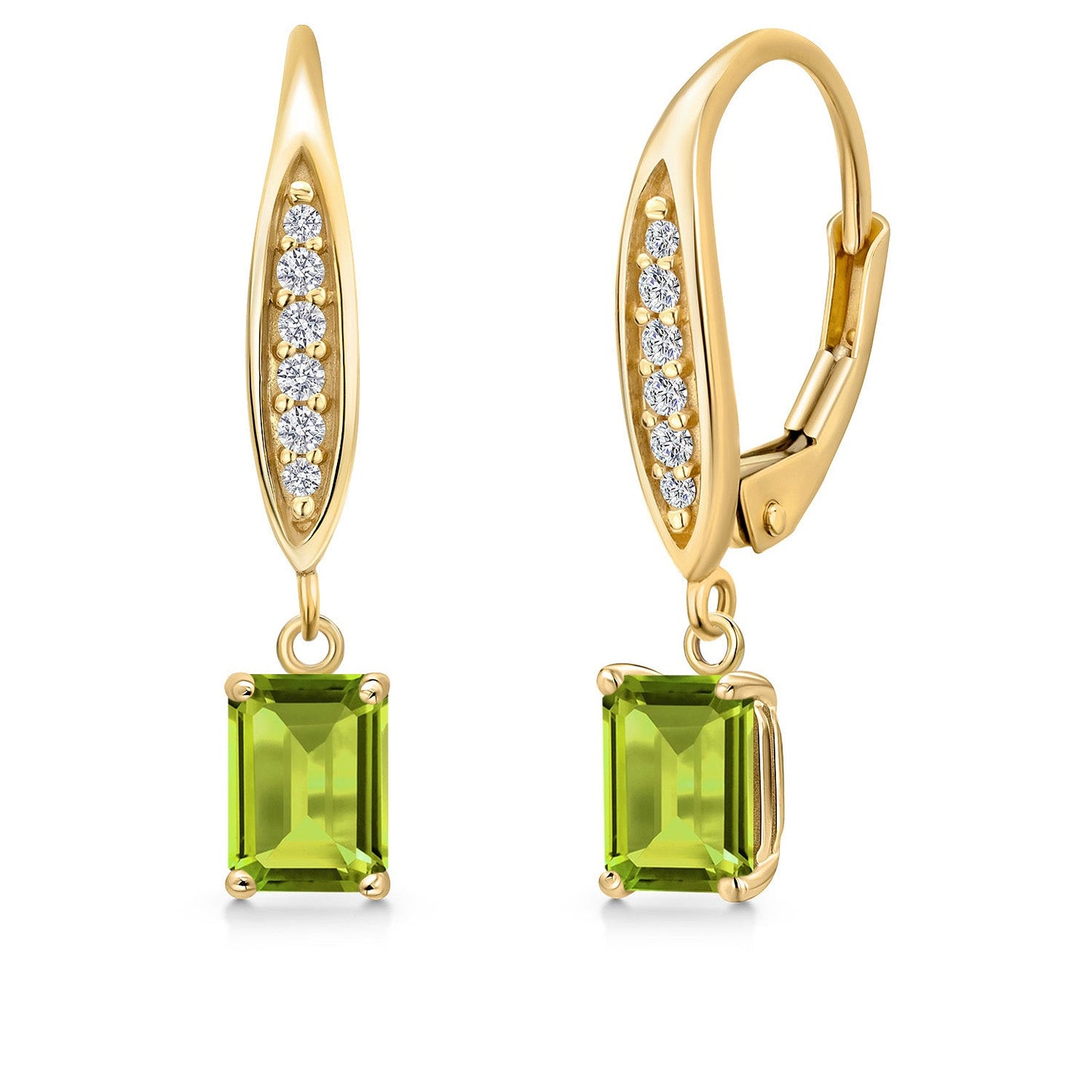 6X4MM Emerald Cut Gemstone Birhtstone and Lab Grown Diamond Leverback Dangle Earrings for Women in 10K Yellow Gold | Fine Jewelry Gifts for Her Mom Women Wife