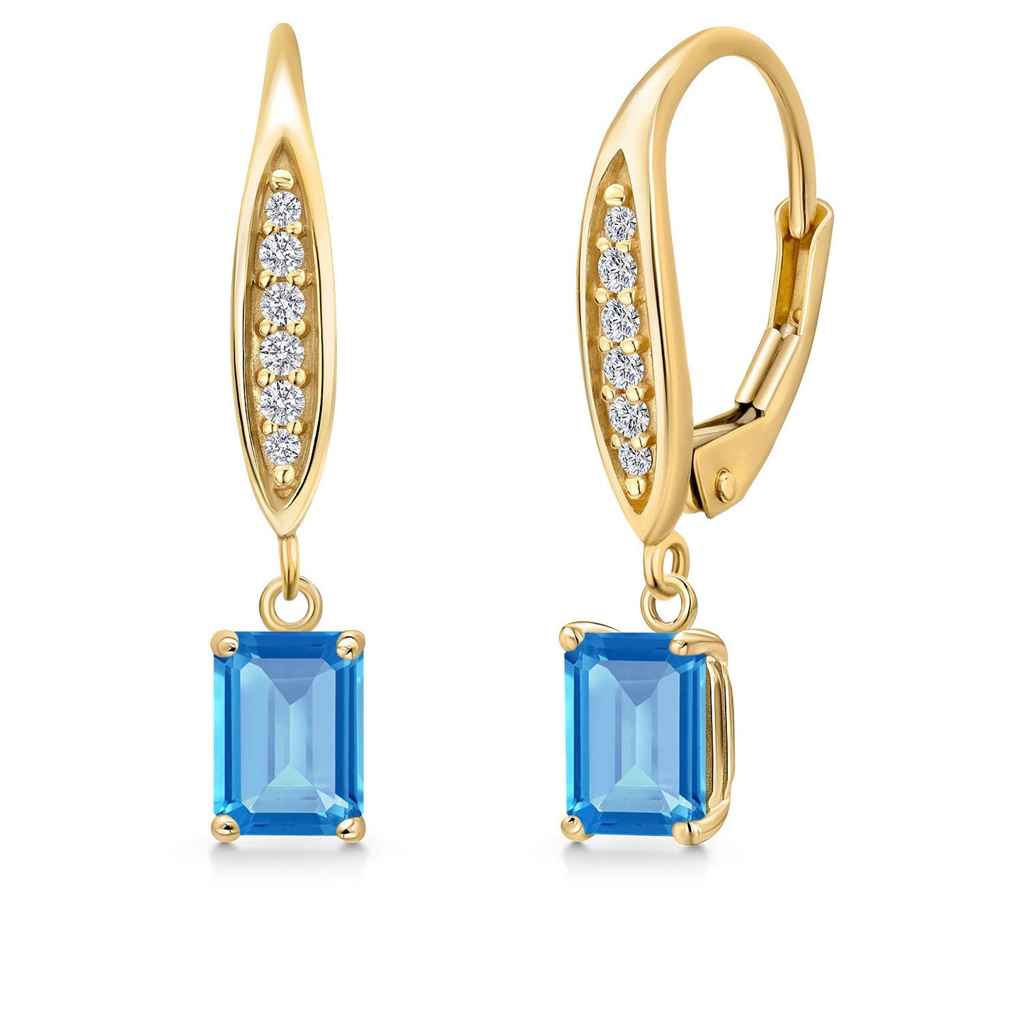 6X4MM Emerald Cut Gemstone Birhtstone and Lab Grown Diamond Leverback Dangle Earrings for Women in 10K Yellow Gold | Fine Jewelry Gifts for Her Mom Women Wife