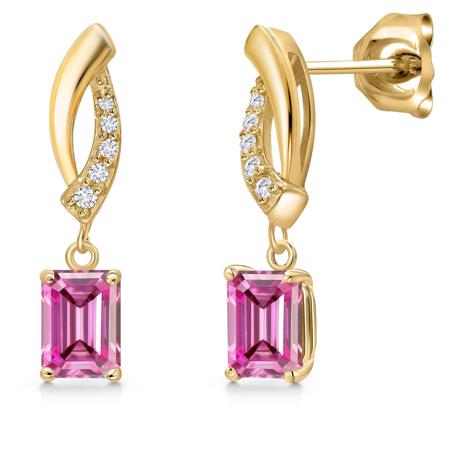 10K Yellow Gold 6X4MM Emerald Cut Gemstone Birthstone and White Lab Grown Diamond Infinity Dangle Earrings For Women | Gold Earrings For Women