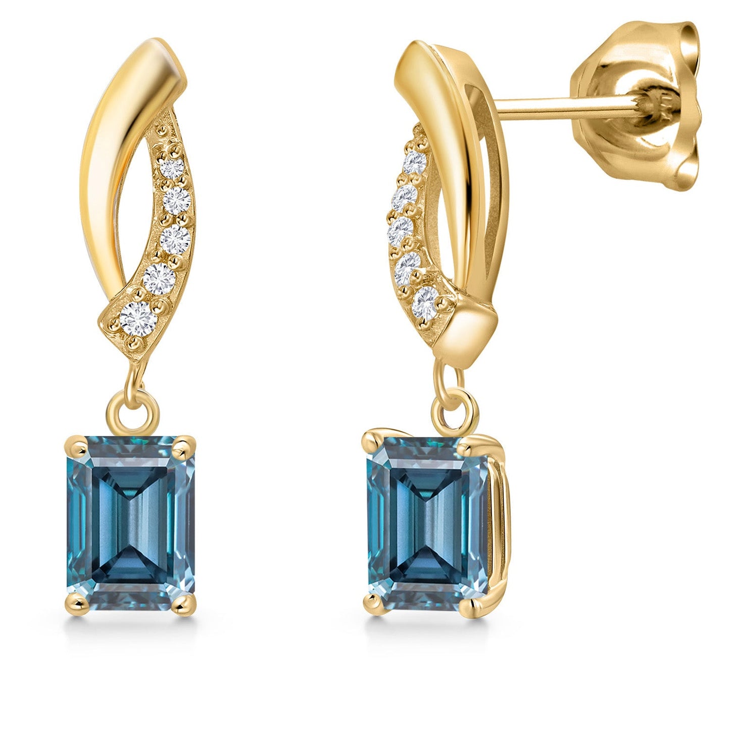 10K Yellow Gold 6X4MM Emerald Cut Gemstone Birthstone and White Lab Grown Diamond Infinity Dangle Earrings For Women | Gold Earrings For Women