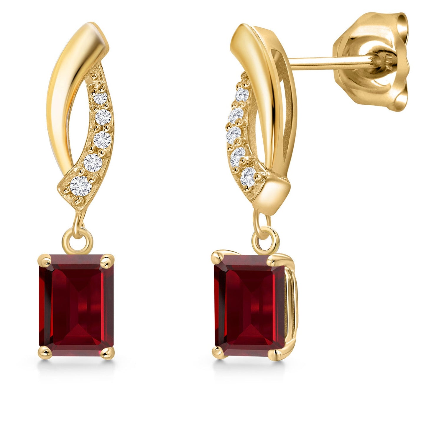 10K Yellow Gold 6X4MM Emerald Cut Gemstone Birthstone and White Lab Grown Diamond Infinity Dangle Earrings For Women | Gold Earrings For Women