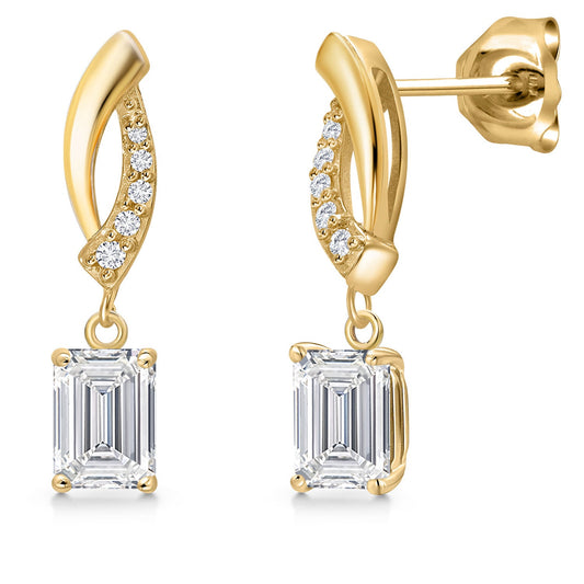 10K Yellow Gold 6X4MM Emerald Cut Gemstone Birthstone and White Lab Grown Diamond Infinity Dangle Earrings For Women | Gold Earrings For Women