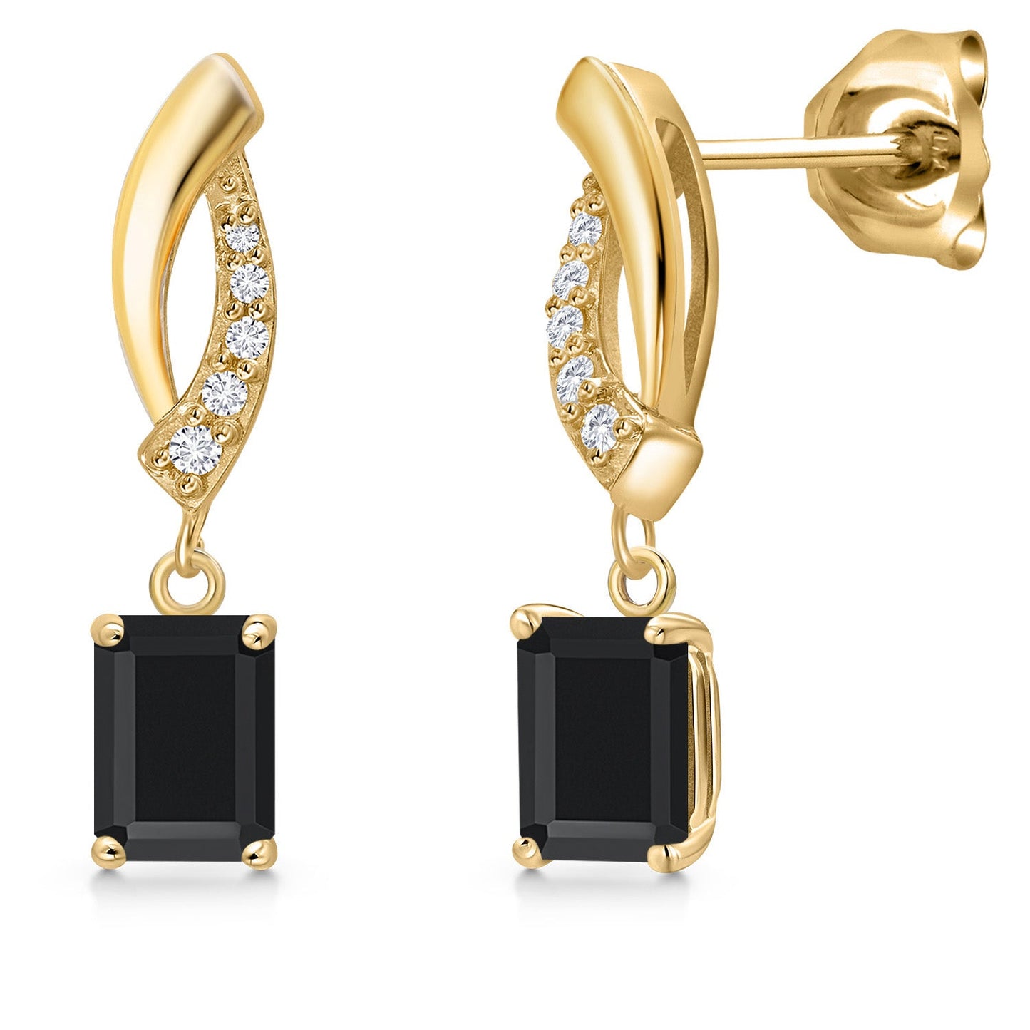 10K Yellow Gold 6X4MM Emerald Cut Gemstone Birthstone and White Lab Grown Diamond Infinity Dangle Earrings For Women | Gold Earrings For Women