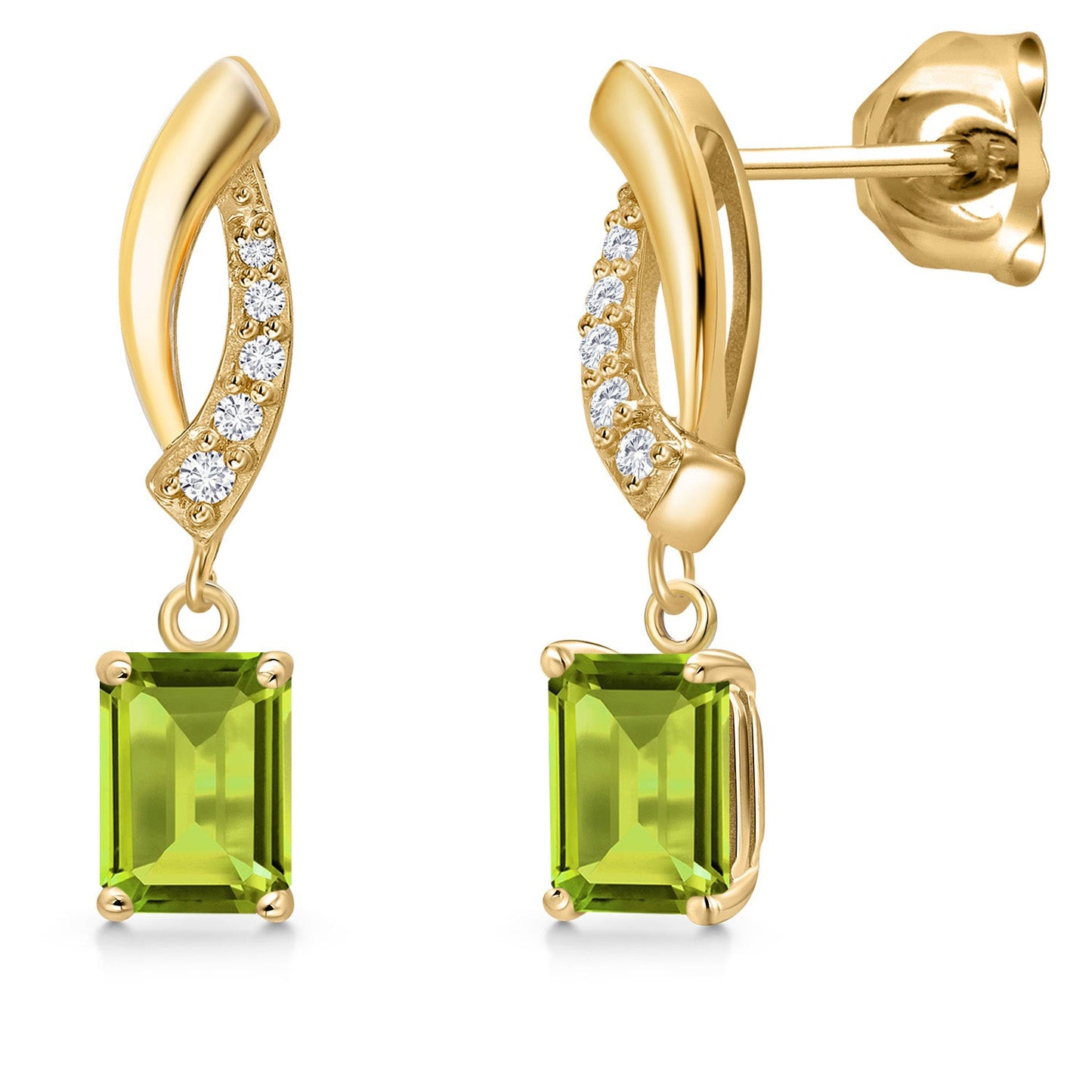 10K Yellow Gold 6X4MM Emerald Cut Gemstone Birthstone and White Lab Grown Diamond Infinity Dangle Earrings For Women | Gold Earrings For Women