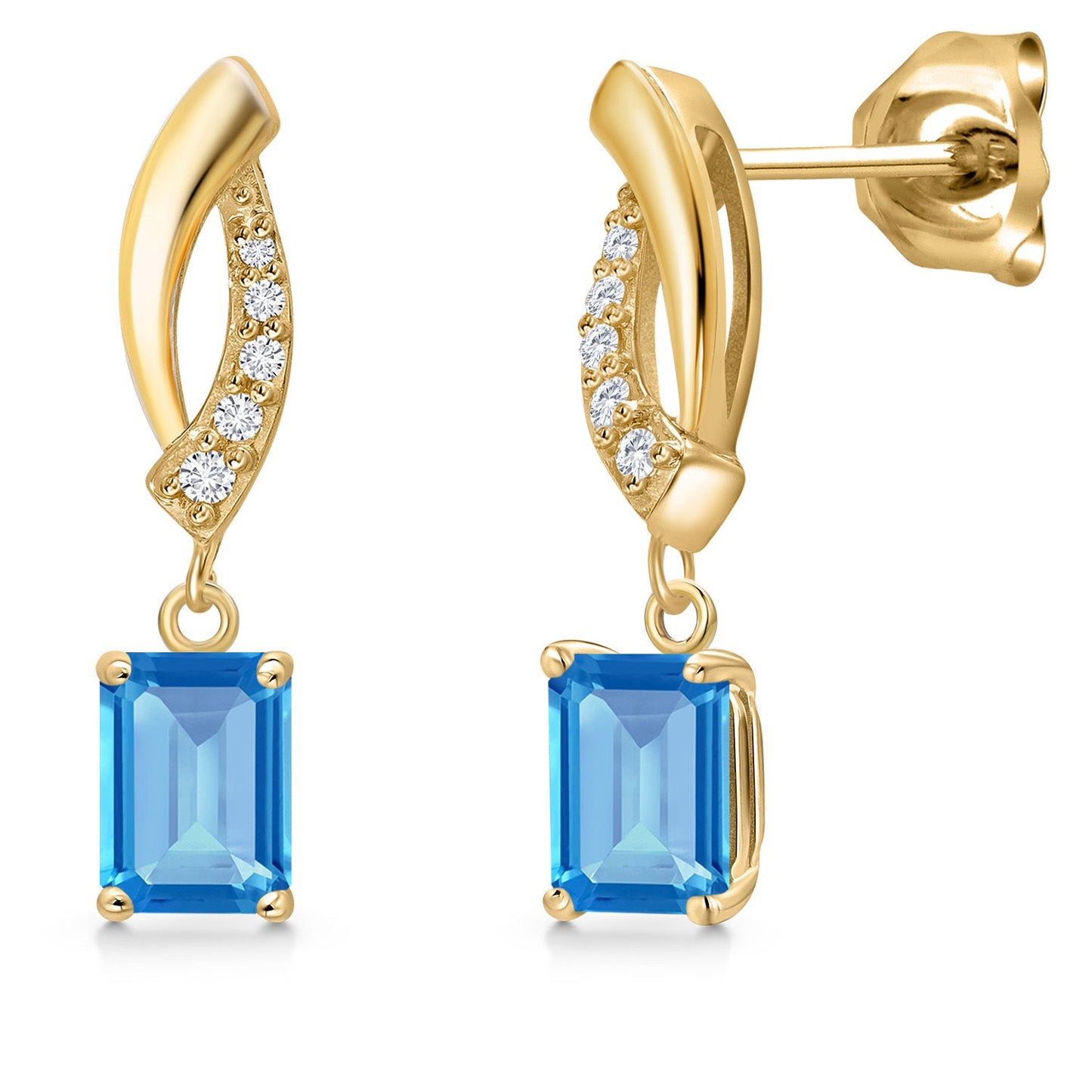 10K Yellow Gold 6X4MM Emerald Cut Gemstone Birthstone and White Lab Grown Diamond Infinity Dangle Earrings For Women | Gold Earrings For Women