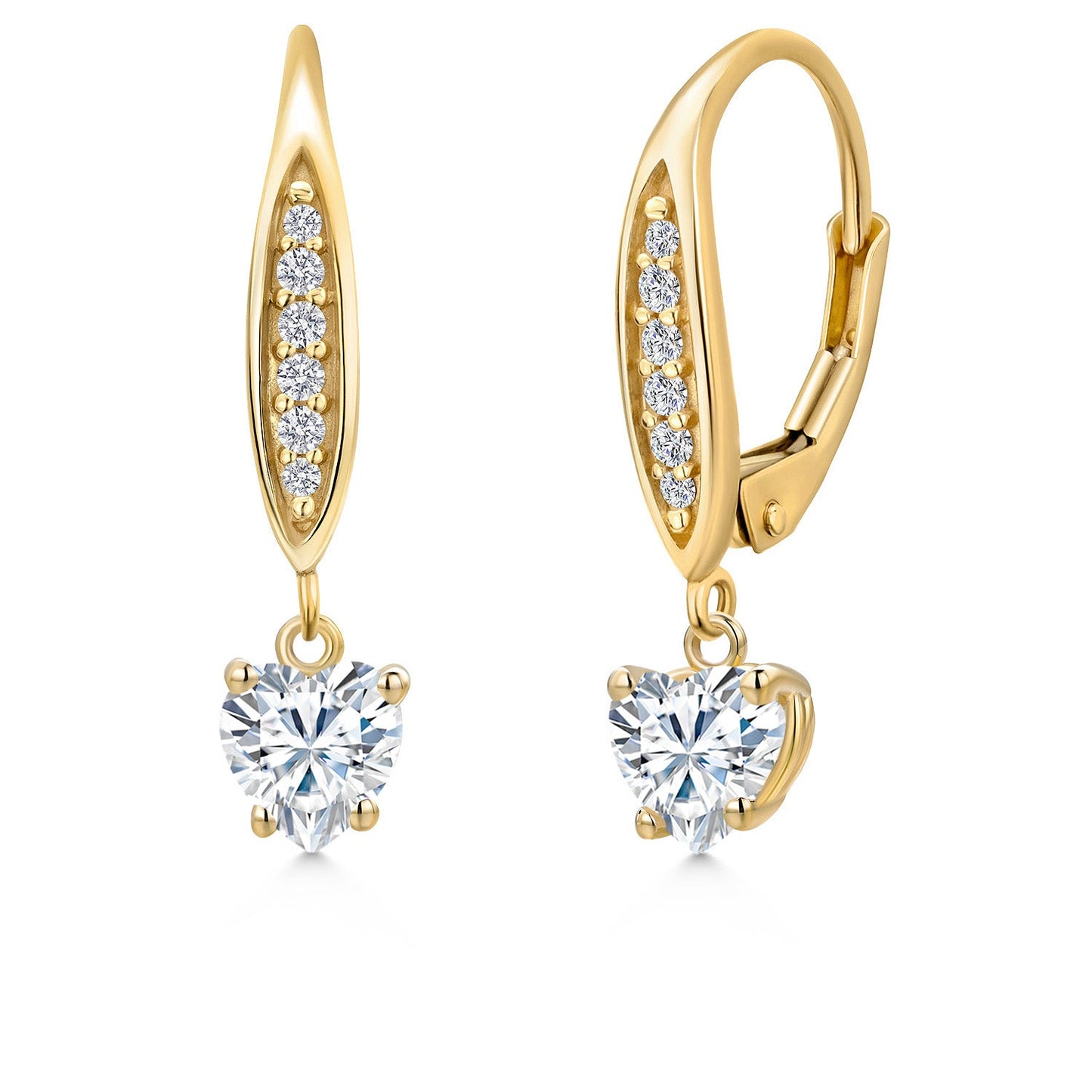 10K Yellow Gold 5MM Heart Shape Gemstone Birthstone and Lab Grown Diamond Dangle Earrings for Women | Fine Jewelry Gifts for Her Mom Women Wife