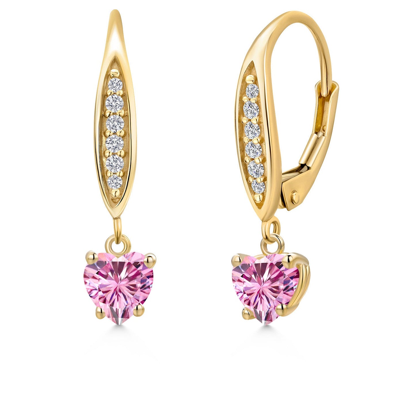 10K Yellow Gold 5MM Heart Shape Gemstone Birthstone and Lab Grown Diamond Dangle Earrings for Women | Fine Jewelry Gifts for Her Mom Women Wife