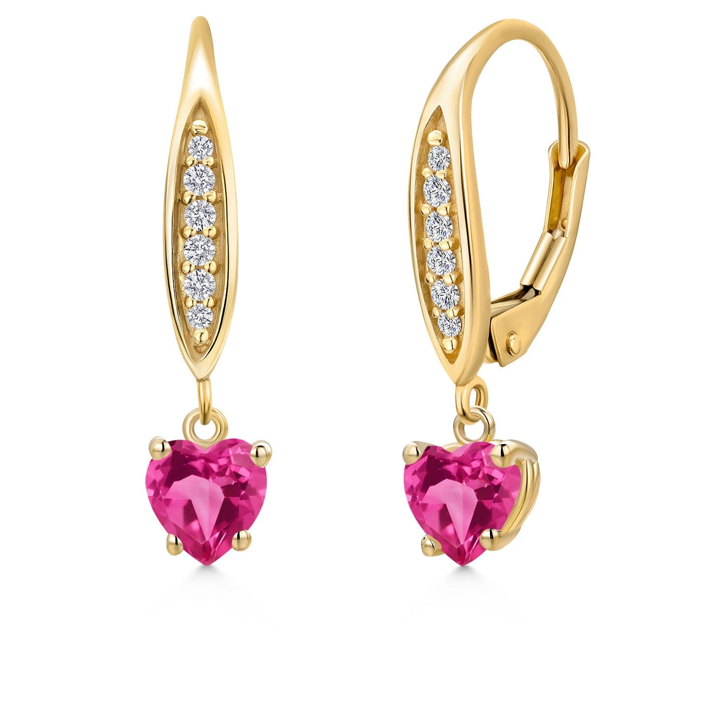 10K Yellow Gold 5MM Heart Shape Gemstone Birthstone and Lab Grown Diamond Dangle Earrings for Women | Fine Jewelry Gifts for Her Mom Women Wife