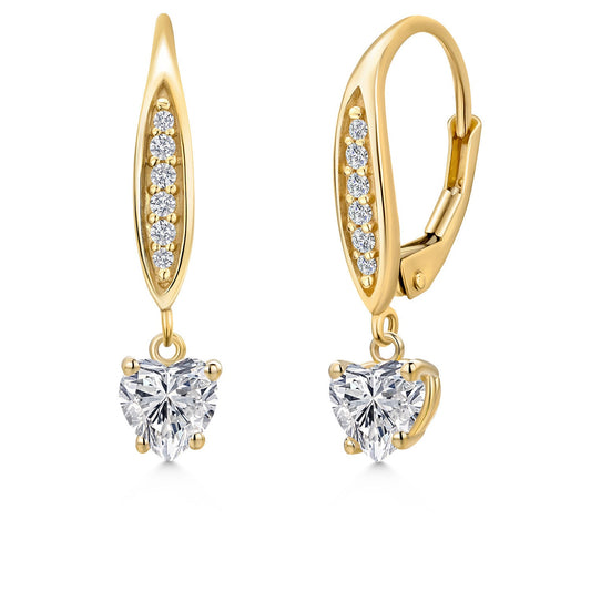 10K Yellow Gold 5MM Heart Shape Gemstone Birthstone and Lab Grown Diamond Dangle Earrings for Women | Fine Jewelry Gifts for Her Mom Women Wife