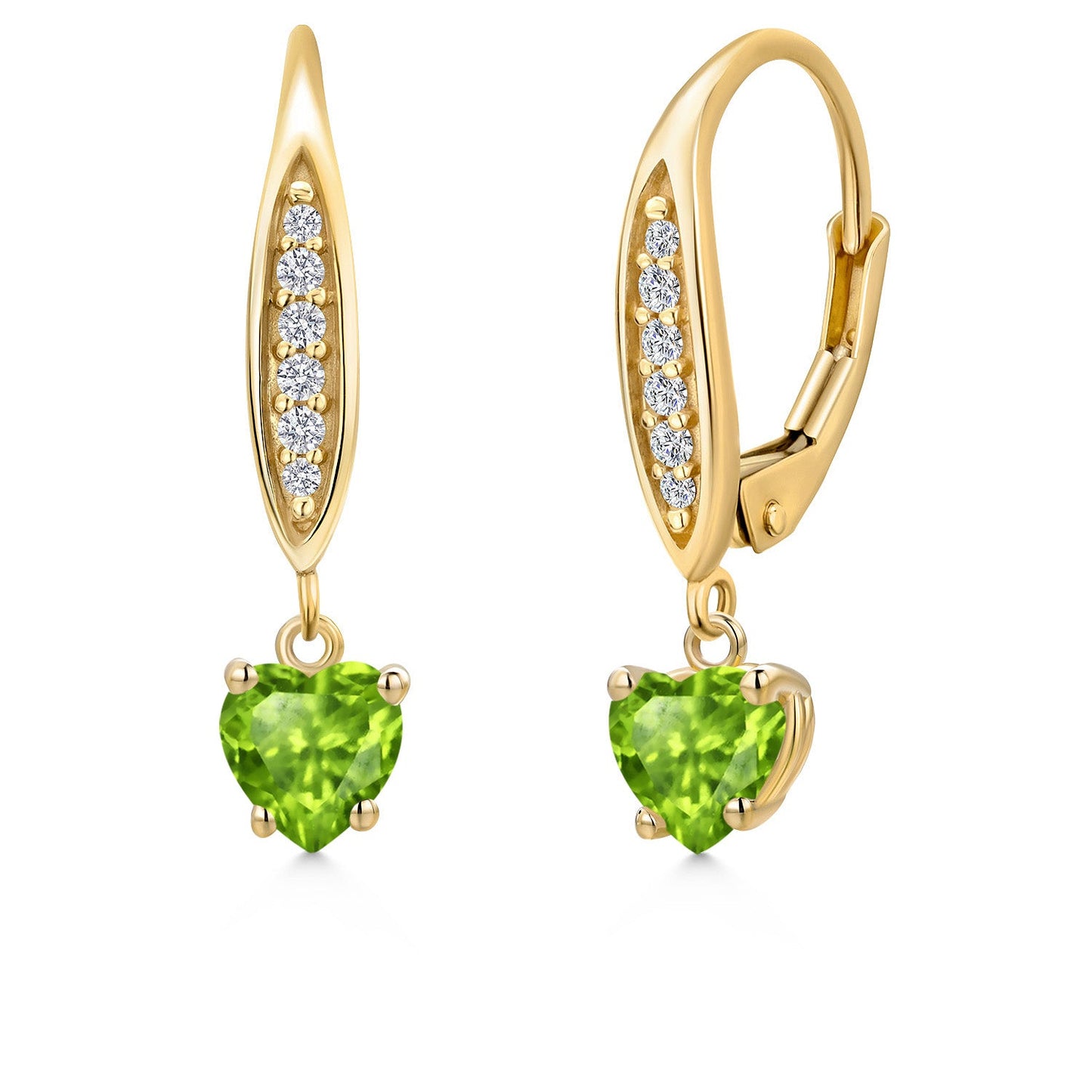 10K Yellow Gold 5MM Heart Shape Gemstone Birthstone and Lab Grown Diamond Dangle Earrings for Women | Fine Jewelry Gifts for Her Mom Women Wife