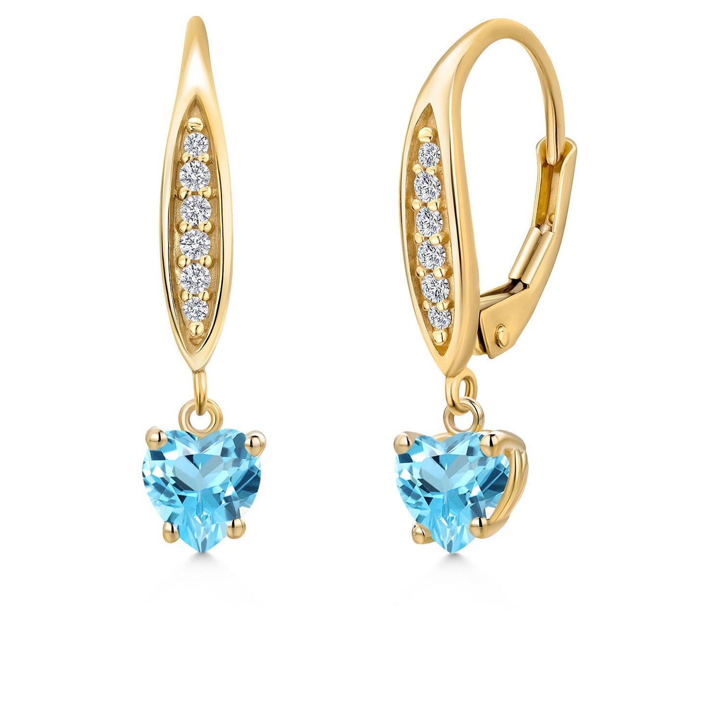 10K Yellow Gold 5MM Heart Shape Gemstone Birthstone and Lab Grown Diamond Dangle Earrings for Women | Fine Jewelry Gifts for Her Mom Women Wife