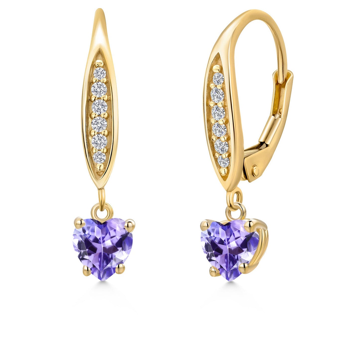 10K Yellow Gold 5MM Heart Shape Gemstone Birthstone and Lab Grown Diamond Dangle Earrings for Women | Fine Jewelry Gifts for Her Mom Women Wife