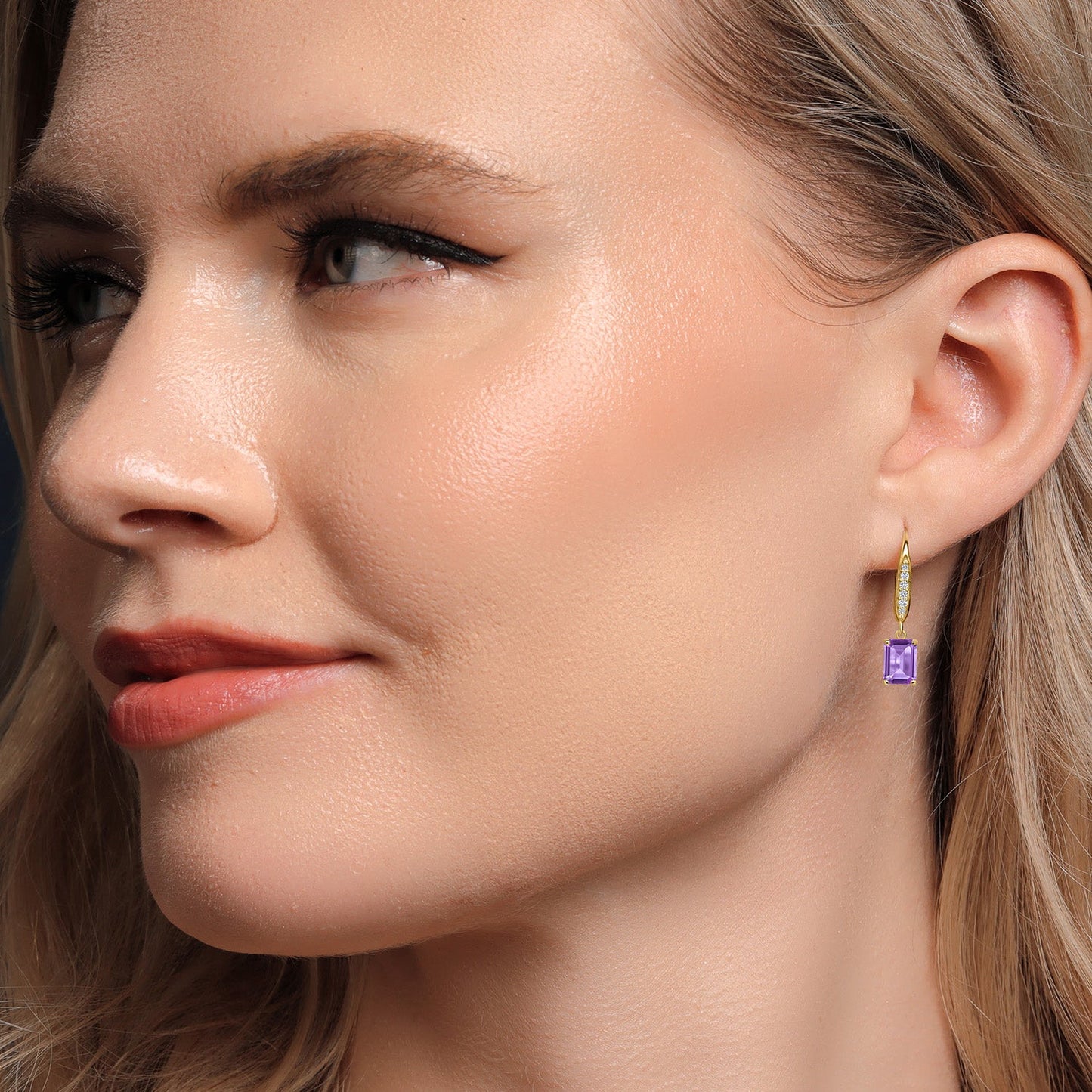 10K Yellow Gold 7X5MM Emerald Cut Gemstone Birthstone and Lab Grown Diamond Dangle Earrings For Women | Fine Jewelry Gifts for Her Mom Women Wife