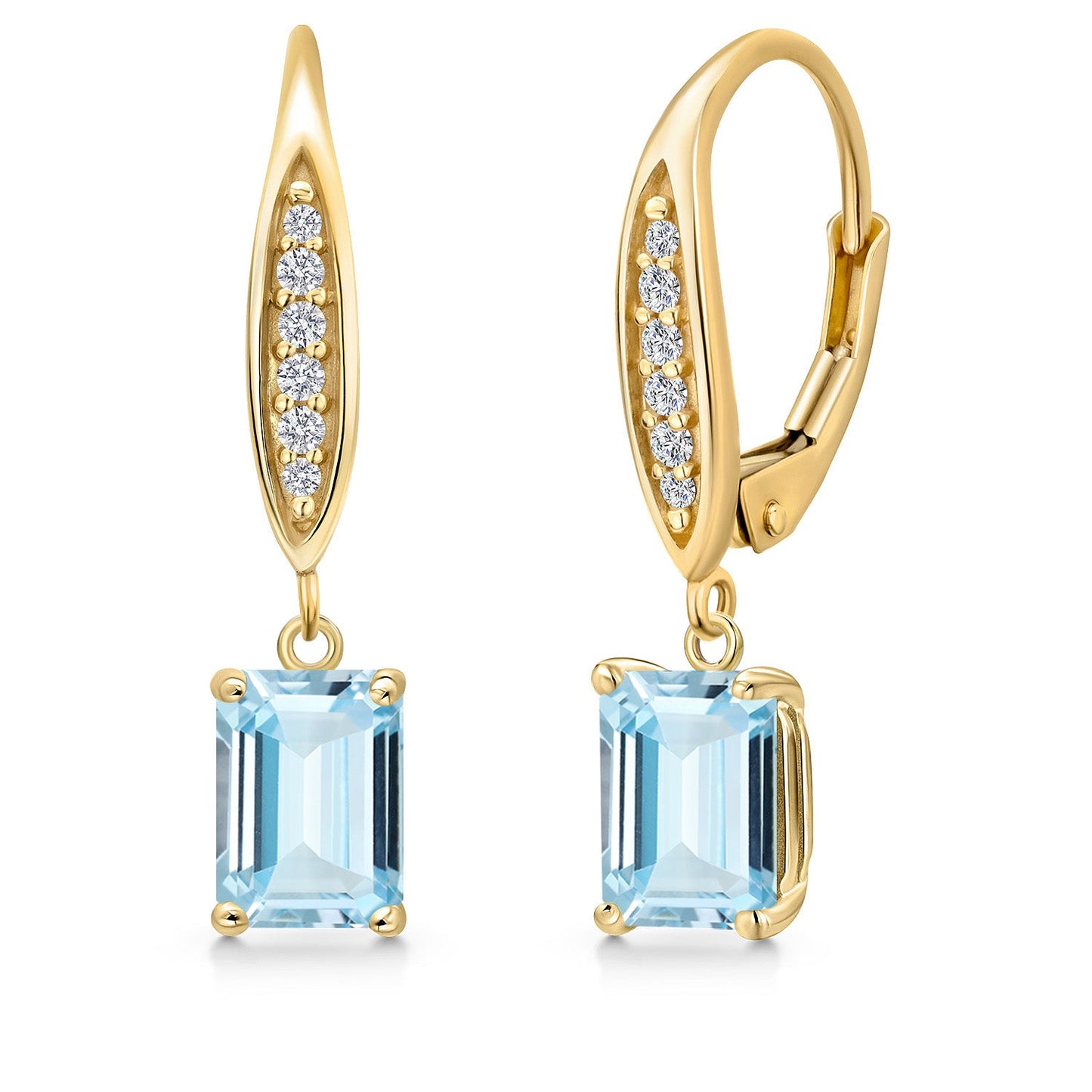 10K Yellow Gold 7X5MM Emerald Cut Gemstone Birthstone and Lab Grown Diamond Dangle Earrings For Women | Fine Jewelry Gifts for Her Mom Women Wife