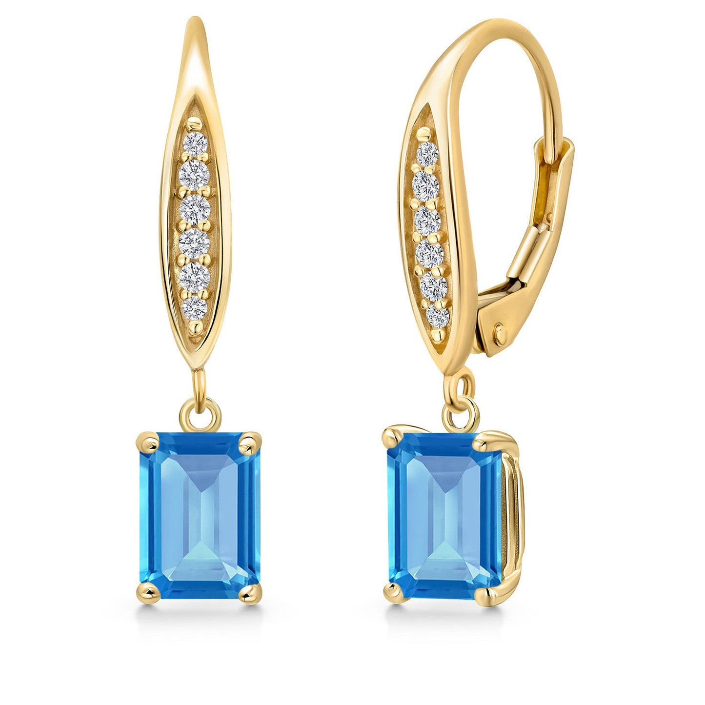 10K Yellow Gold 7X5MM Emerald Cut Gemstone Birthstone and Lab Grown Diamond Dangle Earrings For Women | Fine Jewelry Gifts for Her Mom Women Wife