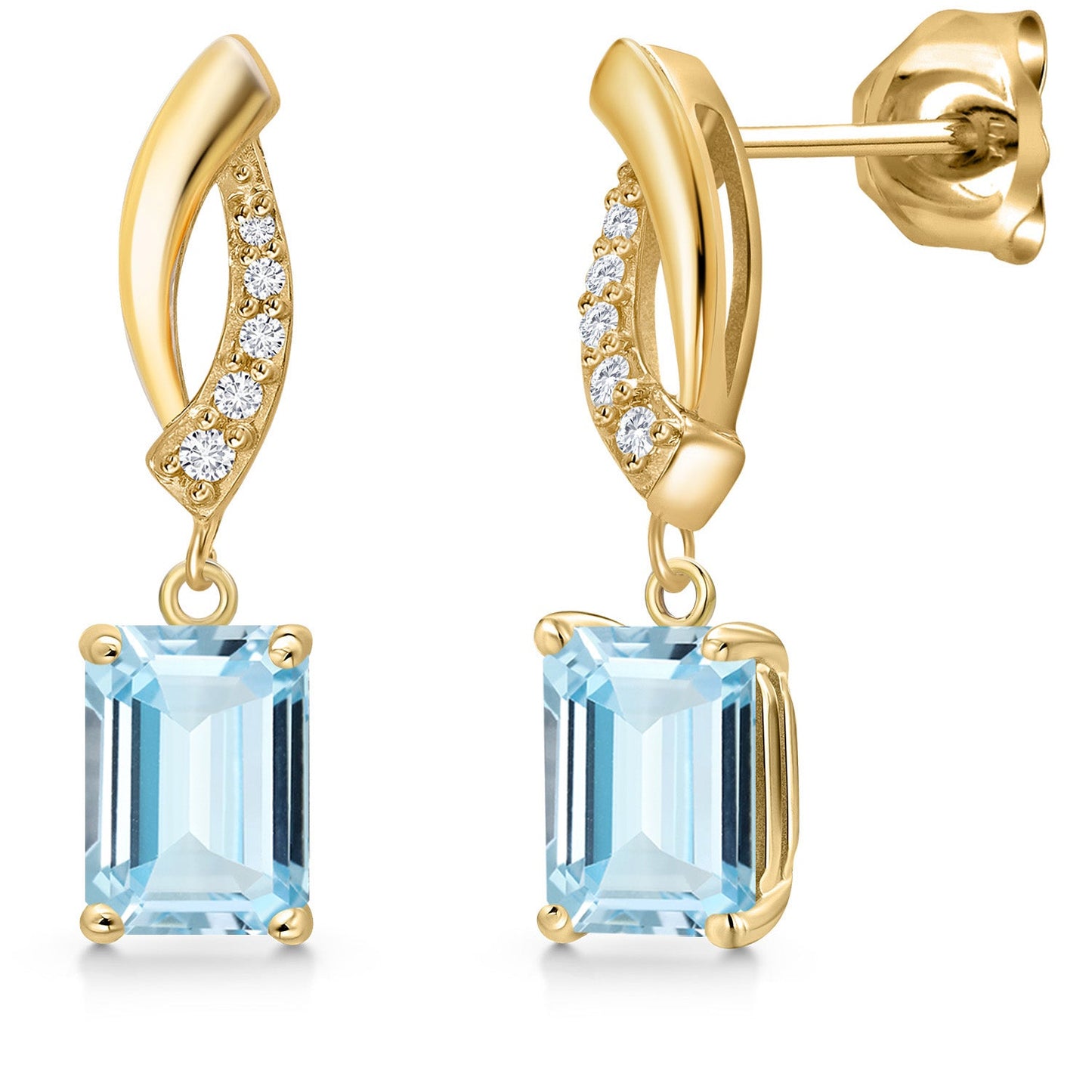 10K Yellow Gold 7X5MM Emerald Cut Gemstone Birthstone and Lab Grown Diamond Infinity Dangle Earrings for Women